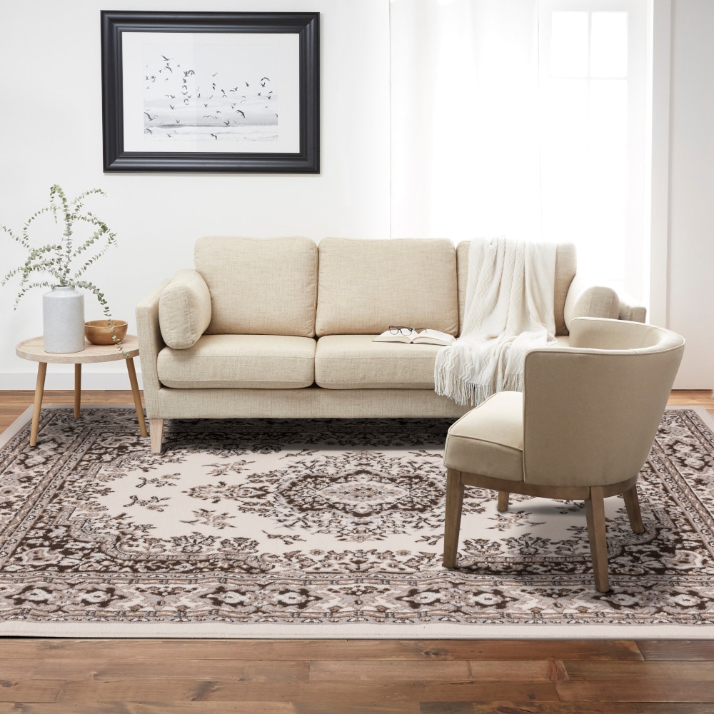 Home Dynamix 1-7069-637 Premium Sakarya 8 x 10 (ft) Loomed Polypropylene Ivory-Taupe Rectangular Indoor Medallion French Country Area rug