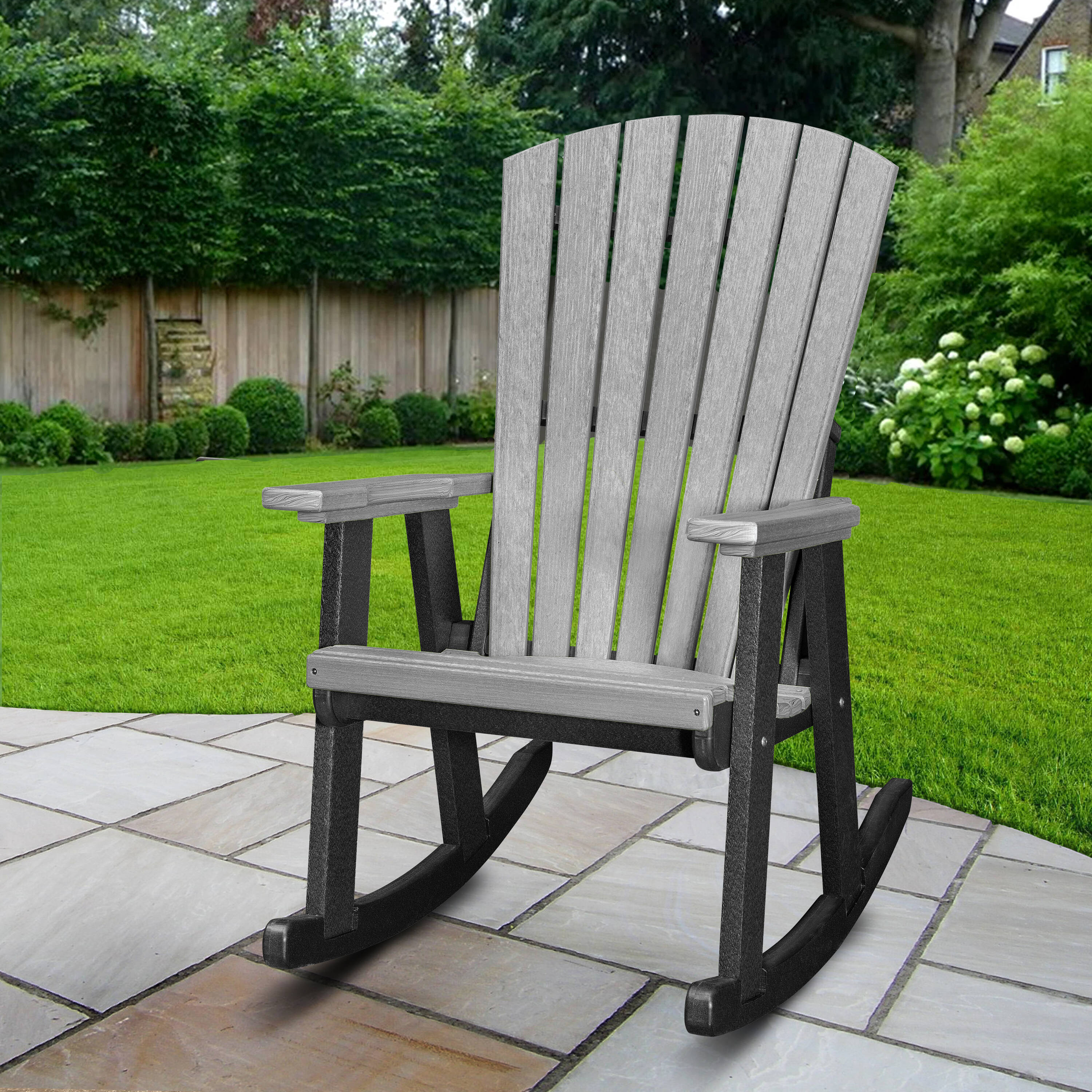 American Furniture Classics 518LGB Adirondack Black HDPE Frame Rocking Chair with Slat Seat