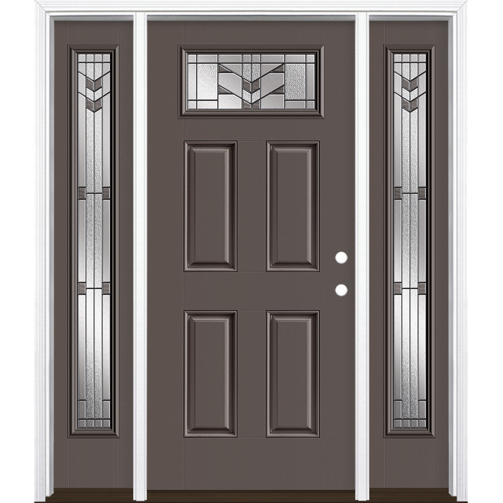 Masonite 3420525 Frontier 64-in x 80-in x 4-9/16-in Fiberglass 1/4 lite Left-hand inswing Timber Gray Painted Prehung Front Door with Sidelights with Brickmould Insulating core