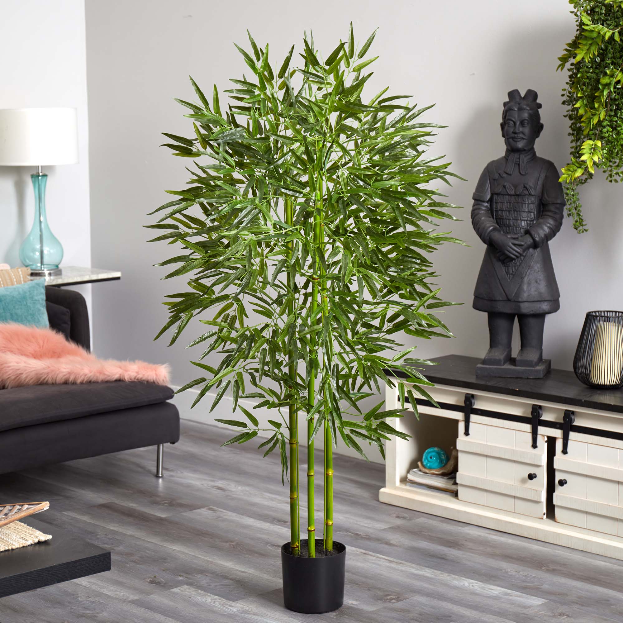 5ft Green UV Resistant Bamboo Tree in Black Plastic Pot