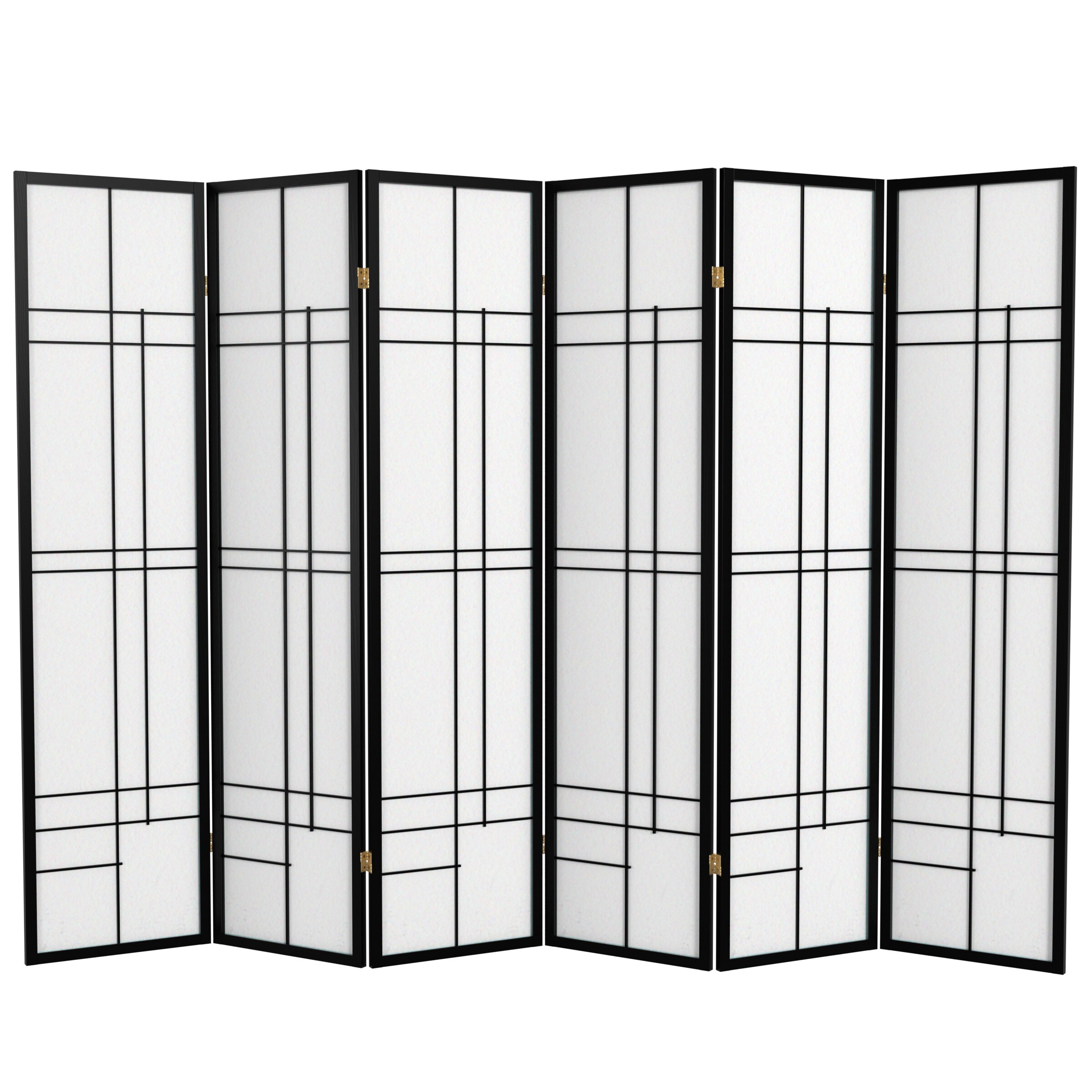 Oriental Furniture CEUD-6P-BLK 6 -Panel Black Wood Folding Shoji Style Room Divider