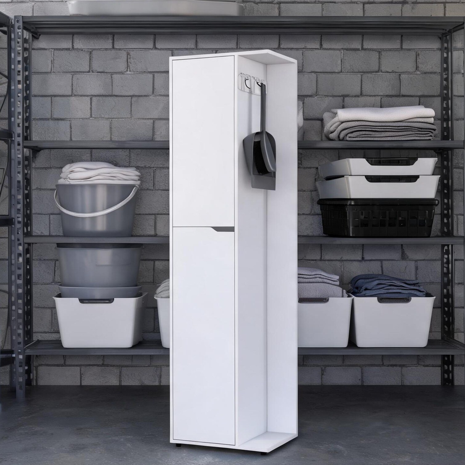 SunJet 14 x 20 x 71.6 in Cabinet combining Holder Classic White and Shelving with Storage