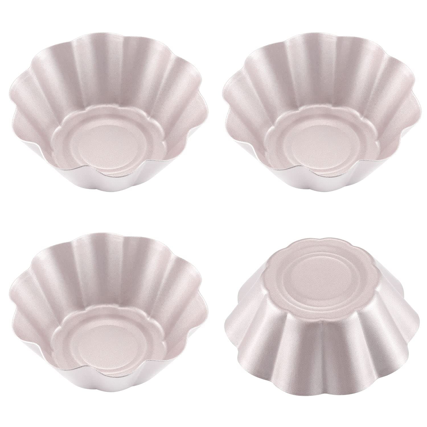 Aoibox  3 Inch Flower Shaped Mini Pudding Pan Set 4 Piece Non Stick Tart Molds for Oven Bakeware Champagne Gold