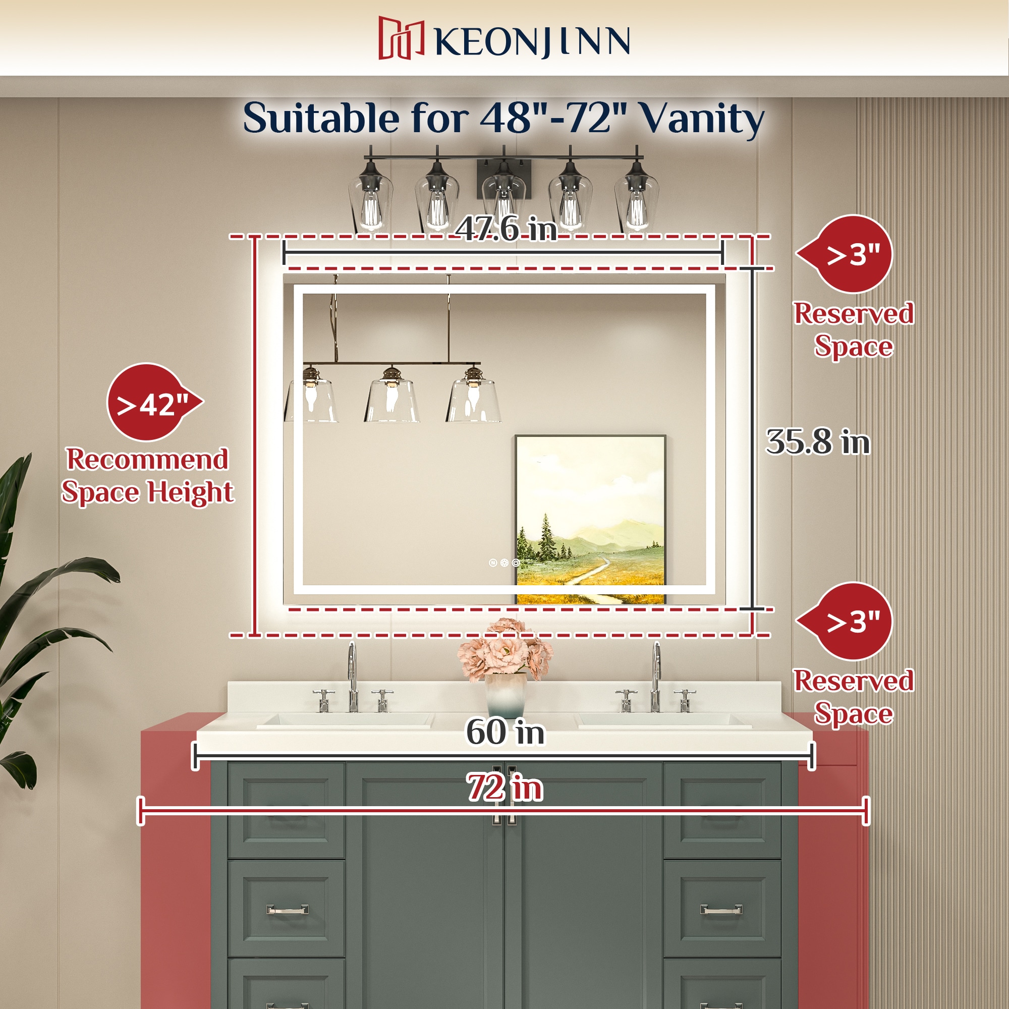 Keonjinn LW-JZ-ZBGSSW2-12191 Framed-Bath-Mirrors - View #3