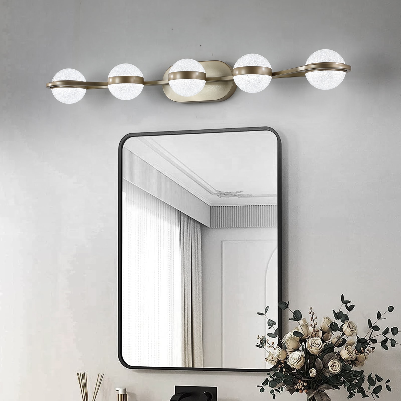 WELLFOR WCY219E12-4 MC LED Acrylic Vanity Lights 9.1-in 5-Light Brushed Gold LED Modern/Contemporary Vanity Light