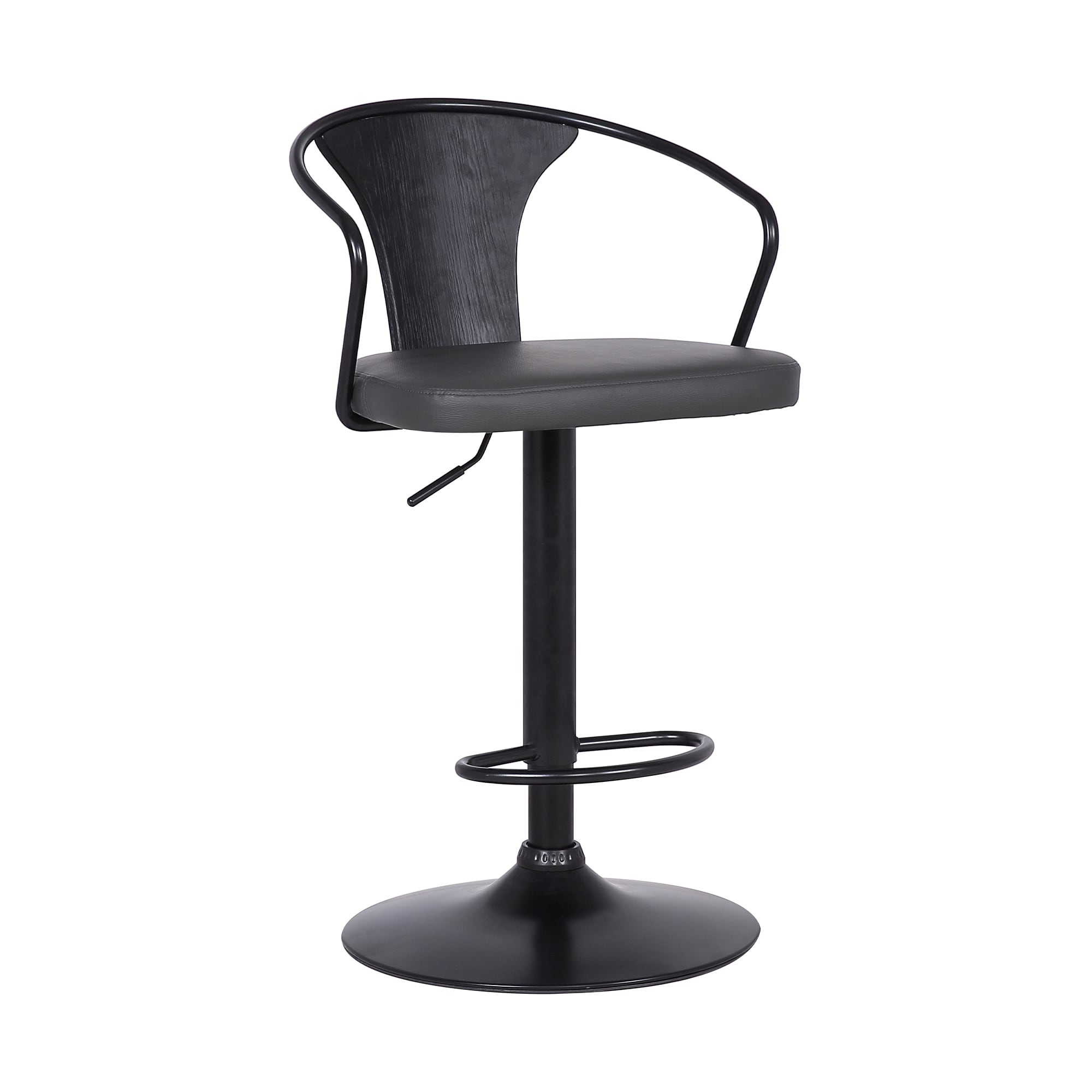 Armen Living LCEASWBABLGR Eagle Gray/Black 23.5-in H Adjustable Height Short Square seat Upholstered Swivel Metal Bar Stool with Arms and Back