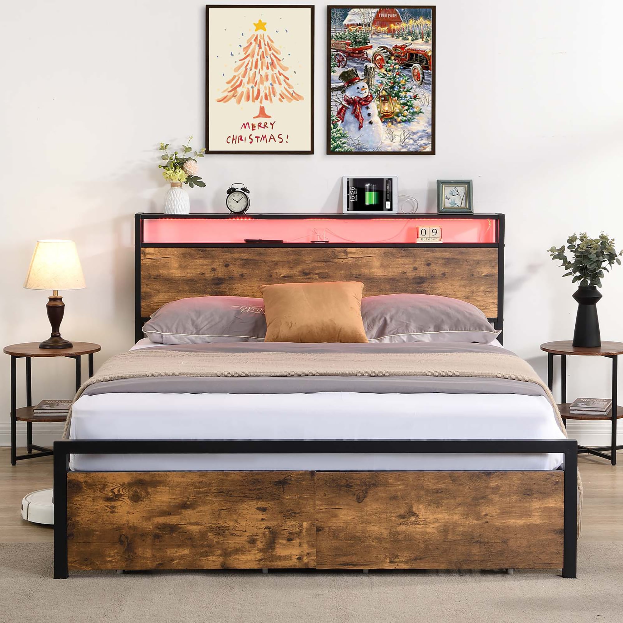 Sunrinx MG8-BD-12 Rustic Brown Full Metal Bed frame Bed