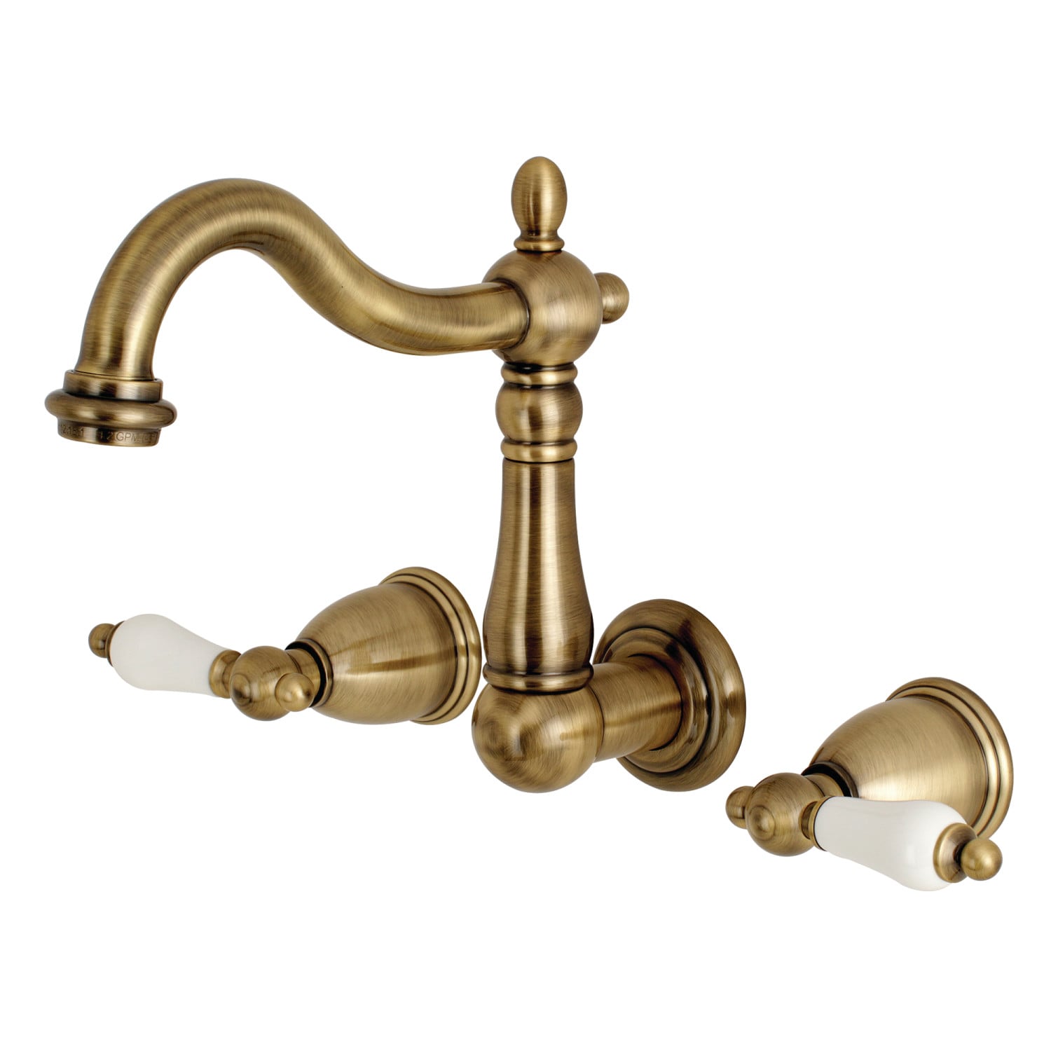 Kingston Brass Heritage Antique Brass Wall-mount 2-handle Bathroom Sink  Faucet (4-in) in the Bathroom Sink Faucets department at