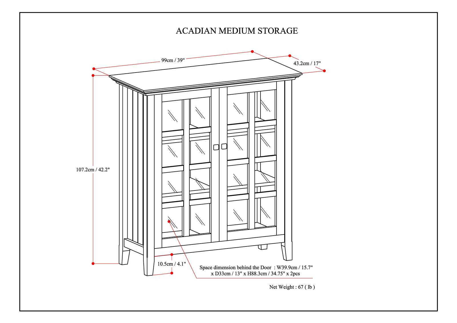 Acadian 39" Brunette Brown Solid Wood Medium Storage Cabinet