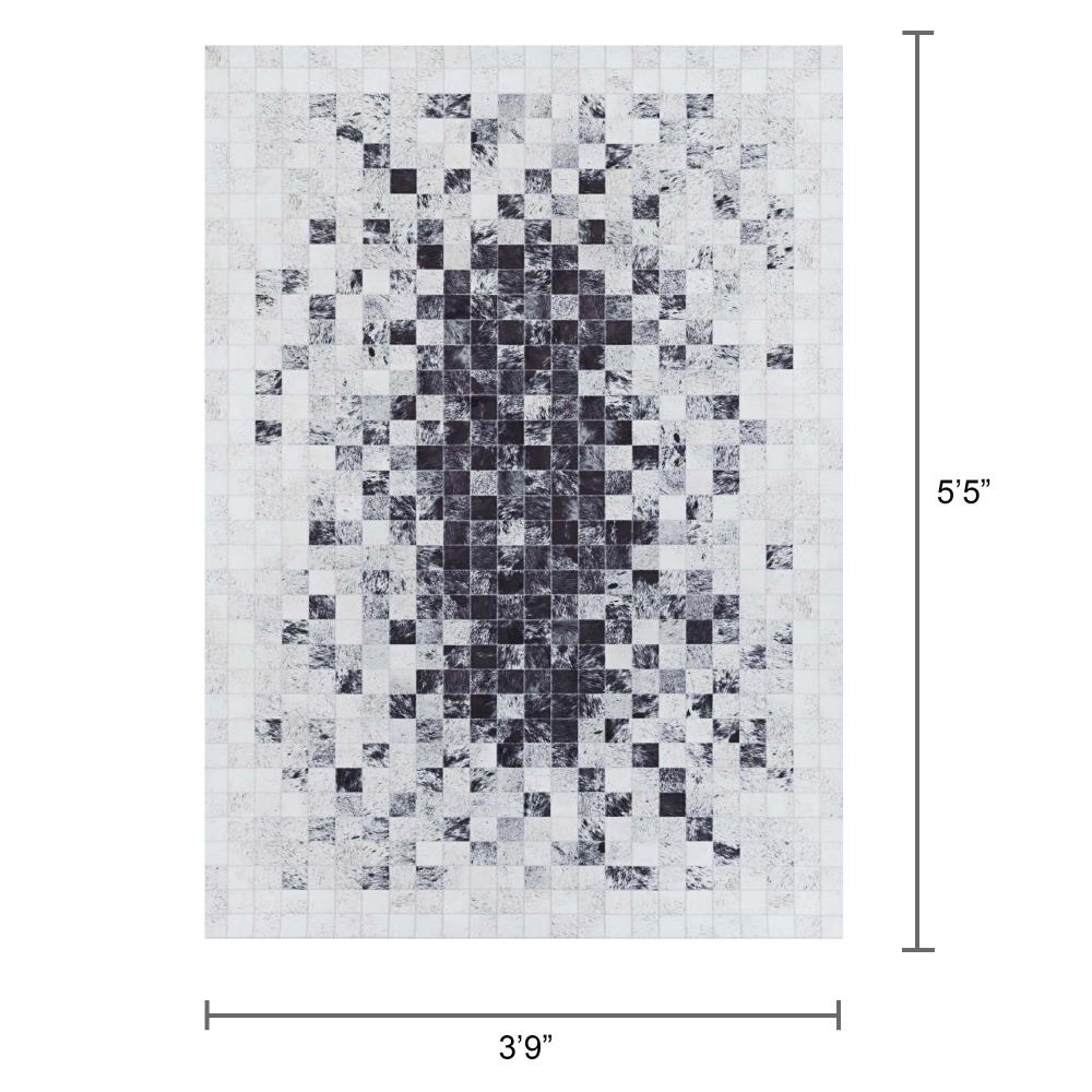 Coal Gray Geometric Faux Cowhide Area Rug 3'9" x 5'5"