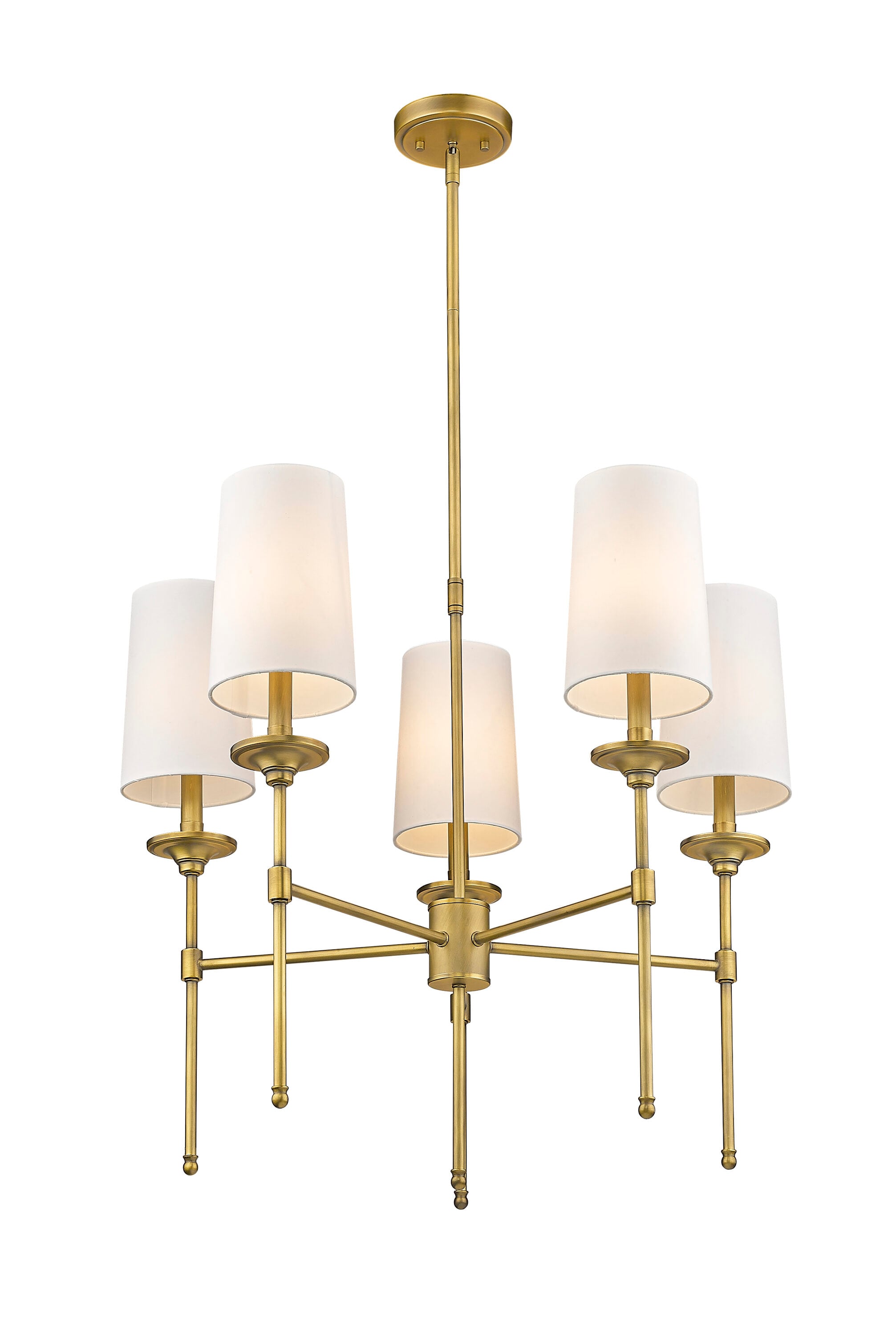 Emily Rubbed Brass 5-Light Chandelier with Off-White Shades