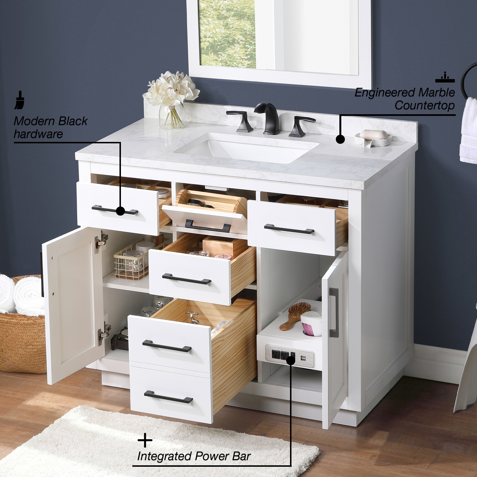 OVE Decors Athea 42-in Pure White Undermount Single Sink Bathroom ...