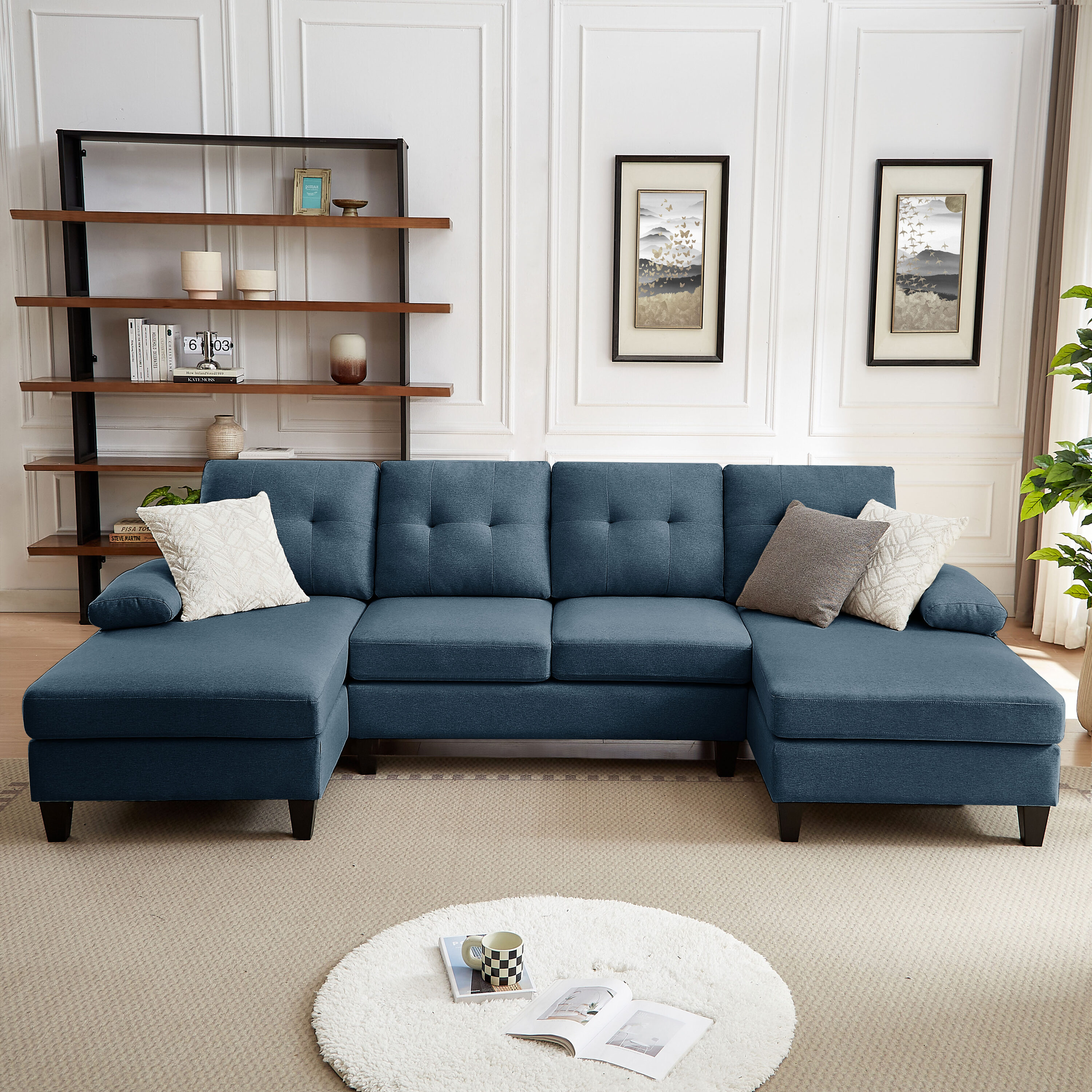 Jarenie YMX30BL YMX30 111.03-Inches Modern Blue Linen 6+ -seater Sofa