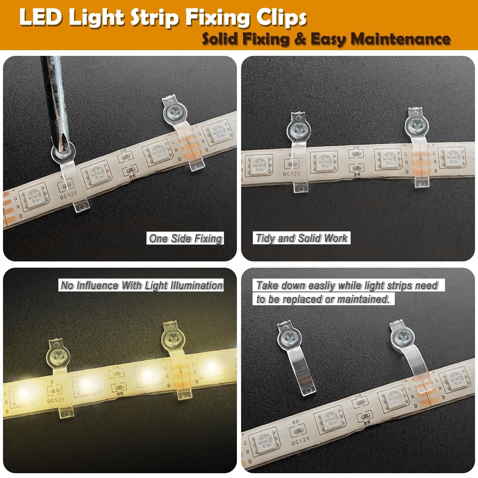 Vrbgify 100 pack transparent strip light mounting brackets with screws ...