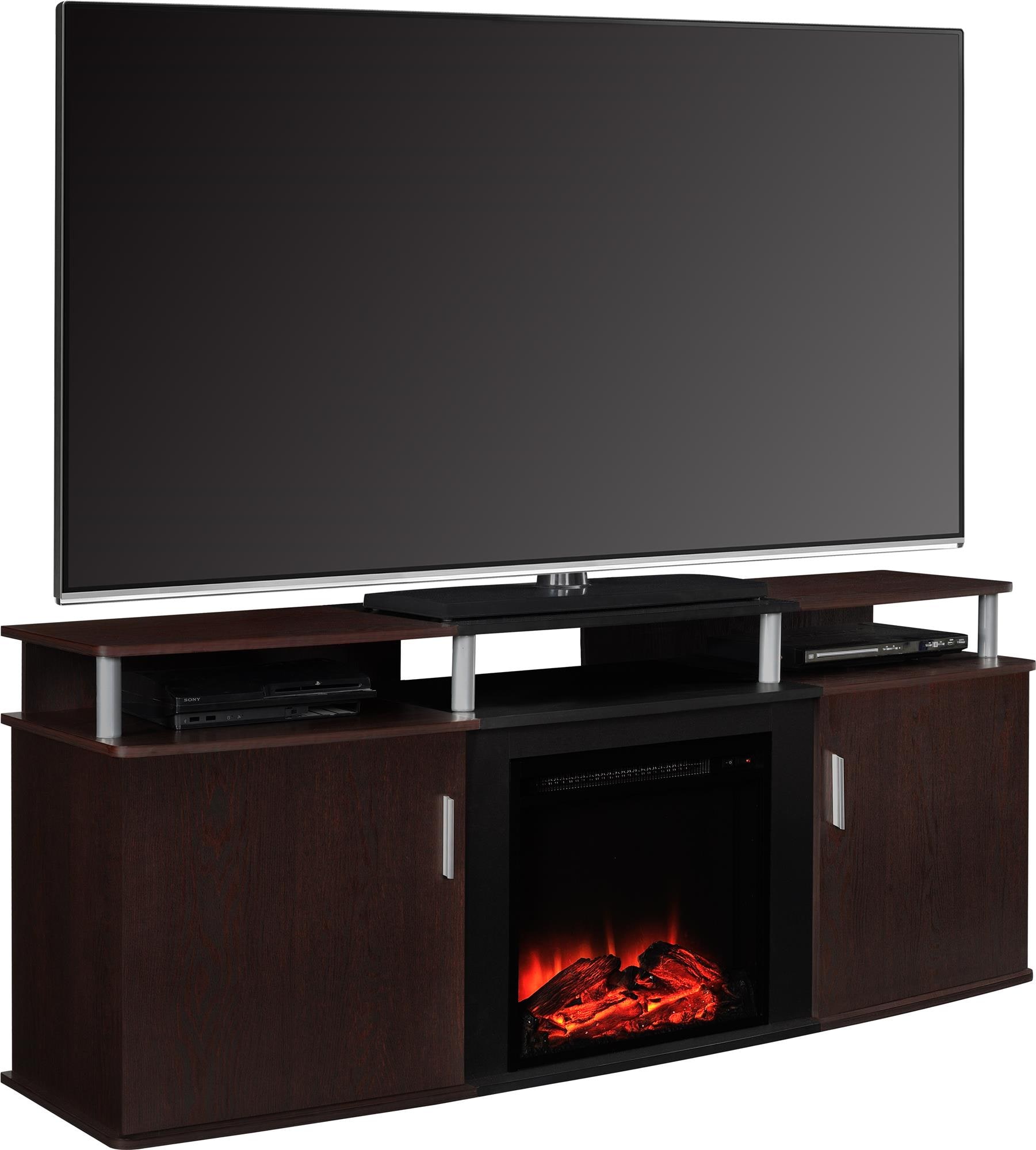 Ameriwood Home 63.1-in W Cherry TV Stand with Fan-forced Electric Fireplace 1766196PCOM Sansujyuku sansujyuku.com