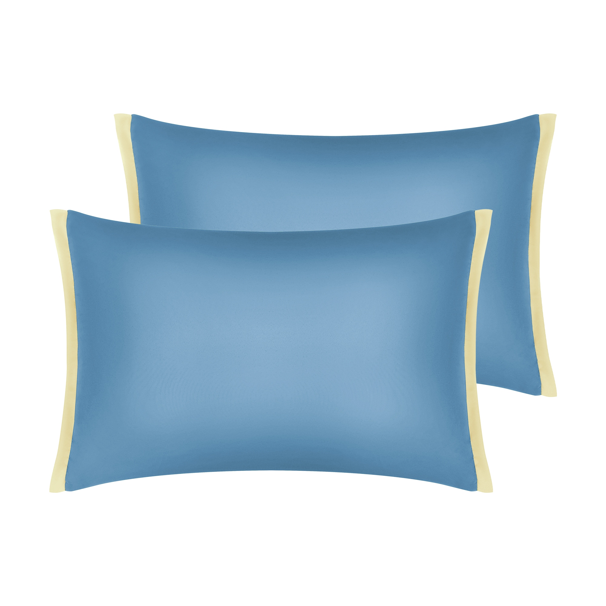Unique Bargains Pillow Cases Set of 2 Soft Satin Polyester Cooling Pillow Covers with Envelope Closure Gift for Women Men Queen 20x30Inch Blue Yellow