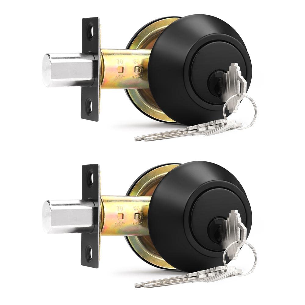 Phyfalip Double Cylinder Deadbolts Flat Black Different Keys Keyway Handleset 3 Keys Interior Exterior Door Hardware 2 Pack #LPF0821P255