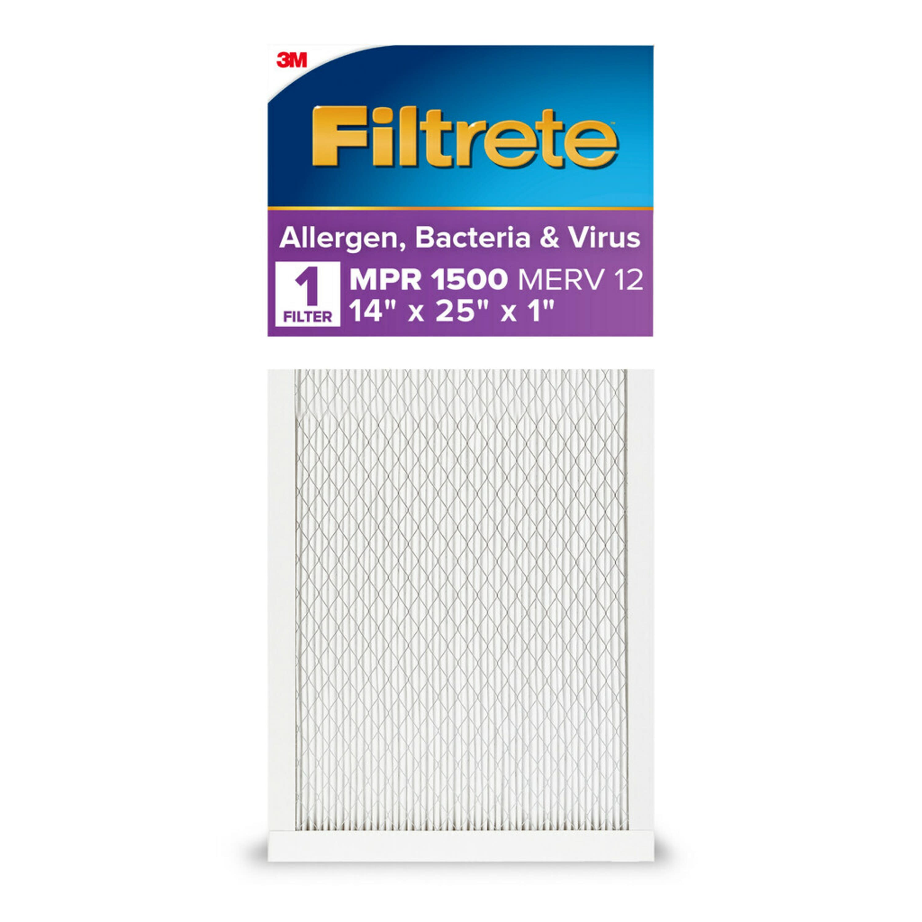 Filtrete 2004DC-9 14-in W x 25-in L x 1-in MERV 12 1500 MPR Allergen, Bacteria and Virus Electrostatic Pleated Air Filter