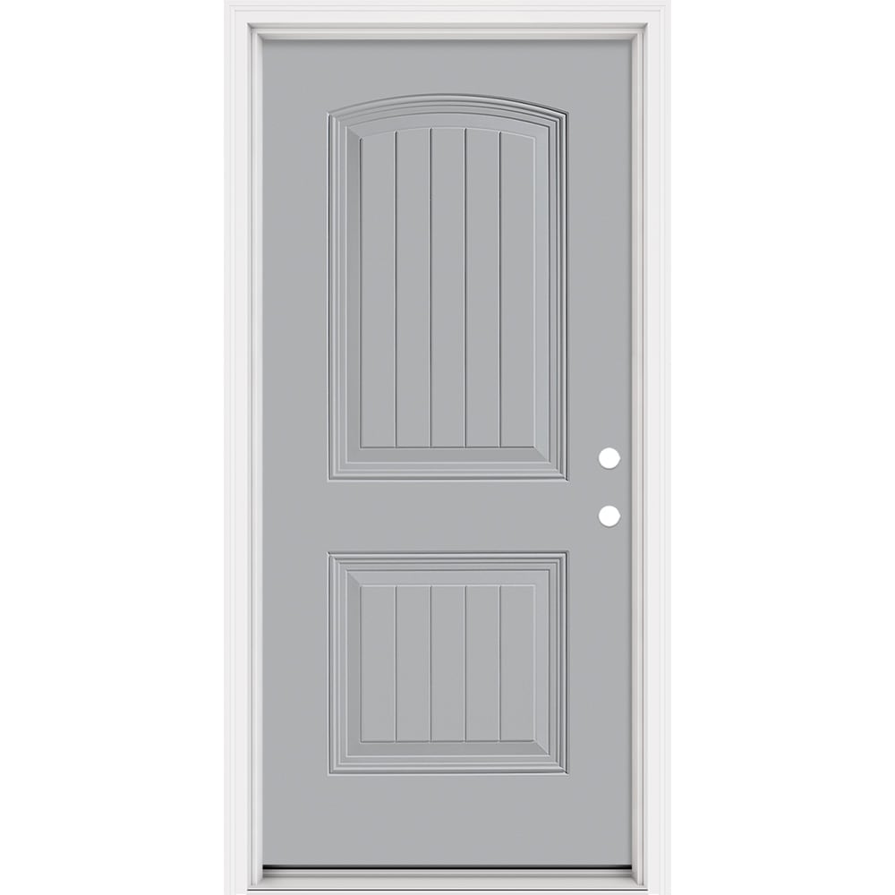 Masonite 321159 Steel Doors Series 36-in x 80-in x Steel No glass Left-hand inswing Infinity Gray Painted Prehung Front Door with Brickmould Insulating core