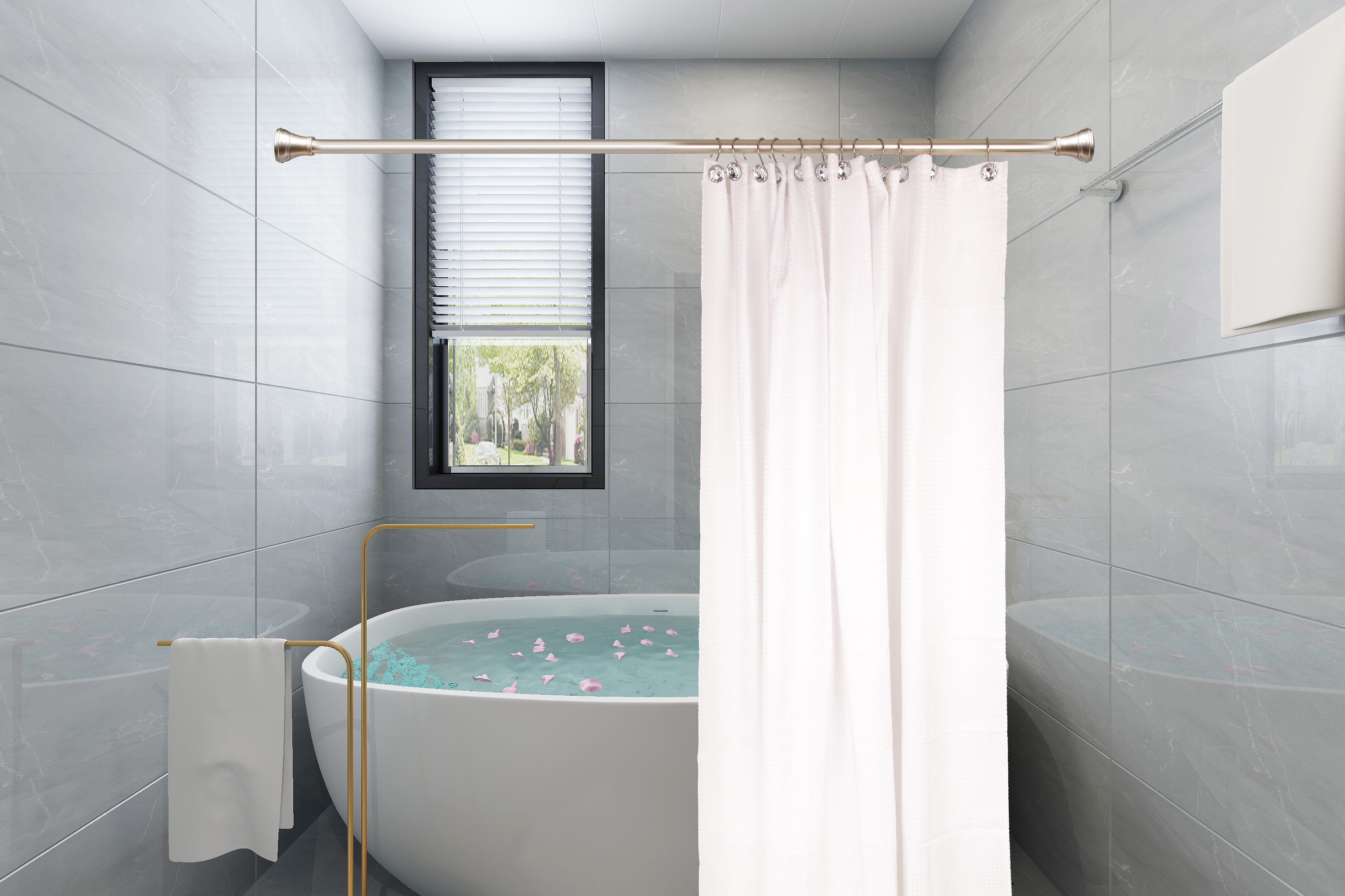 Brushed Nickel Crystal Design Shower Curtain Hooks Set of 12