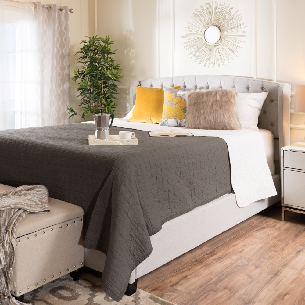 Christopher Knight Home - Costello Fully Upholstered Fabric Queen Bed Set-Light Grey