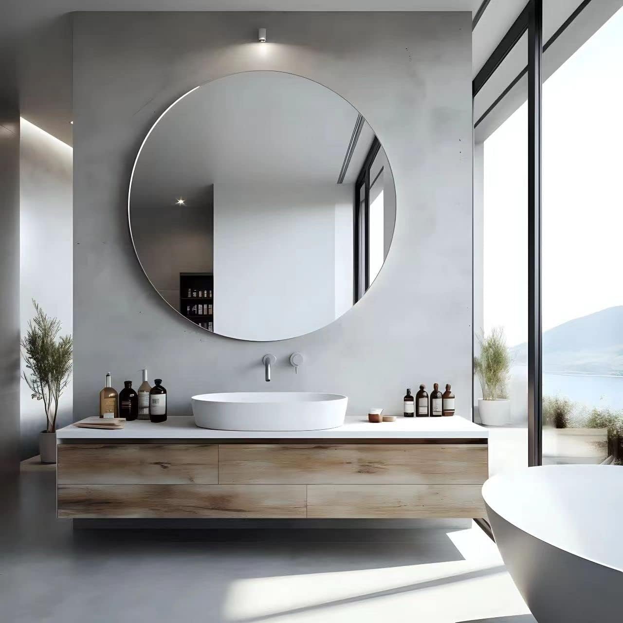 AAZJ CL-MR2432 HS 39-in x 39-in Polished Round Bathroom Vanity Mirror ( Silver )