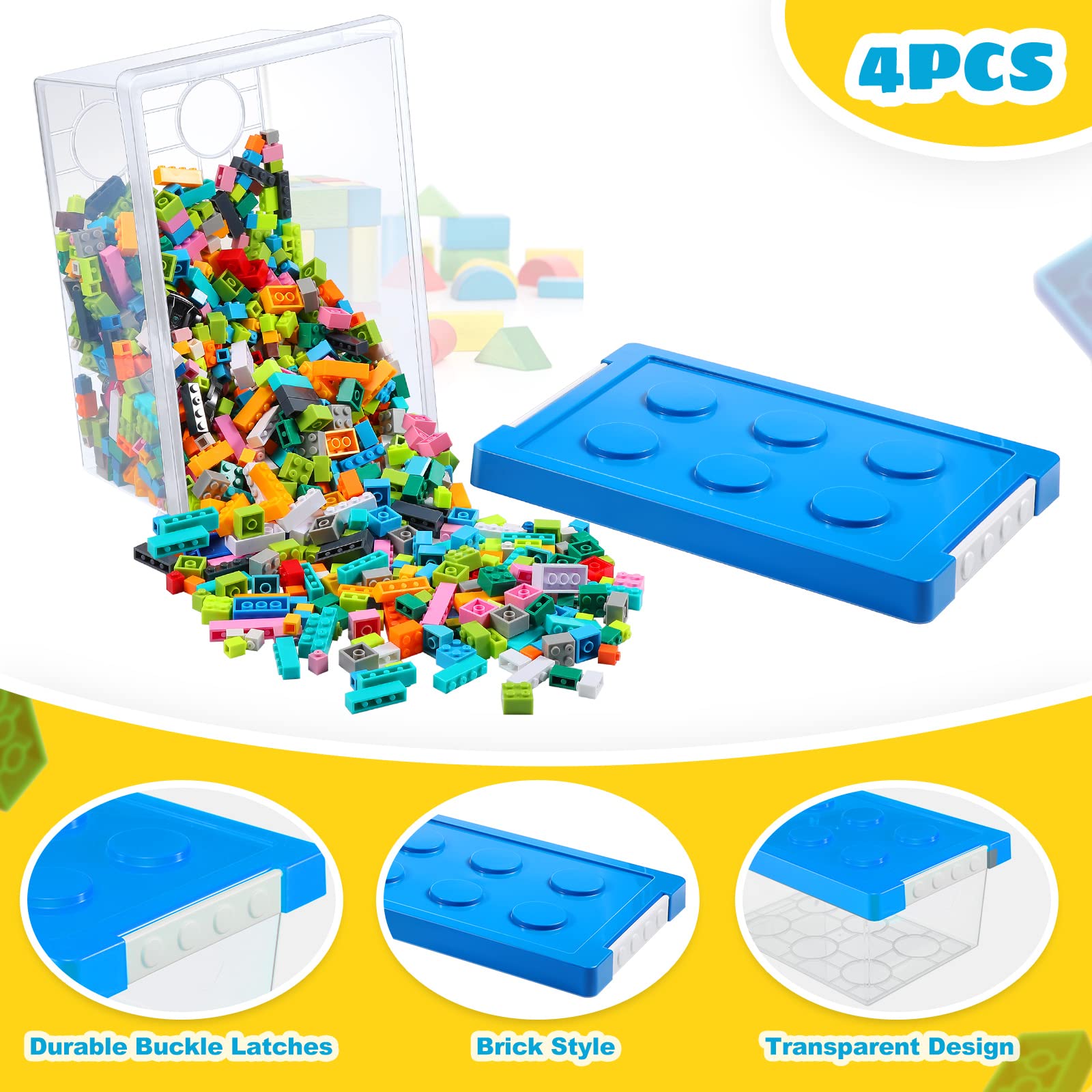 AKSCYZM 4 Pack Brick Shaped Toy Storage Containers with Lids Clear ...
