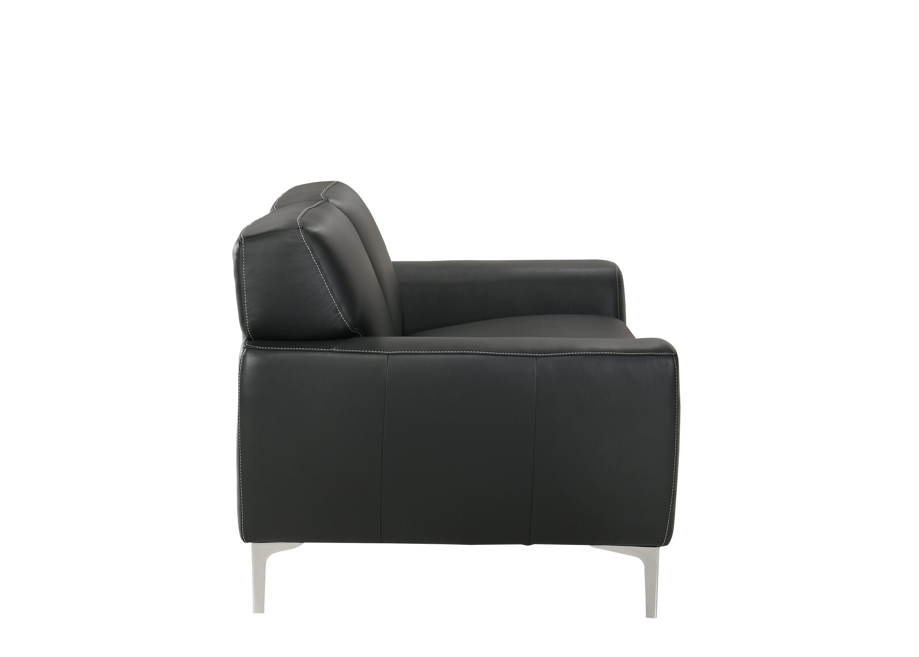 Transitional Carrara Black Leather Loveseat with Metal Legs