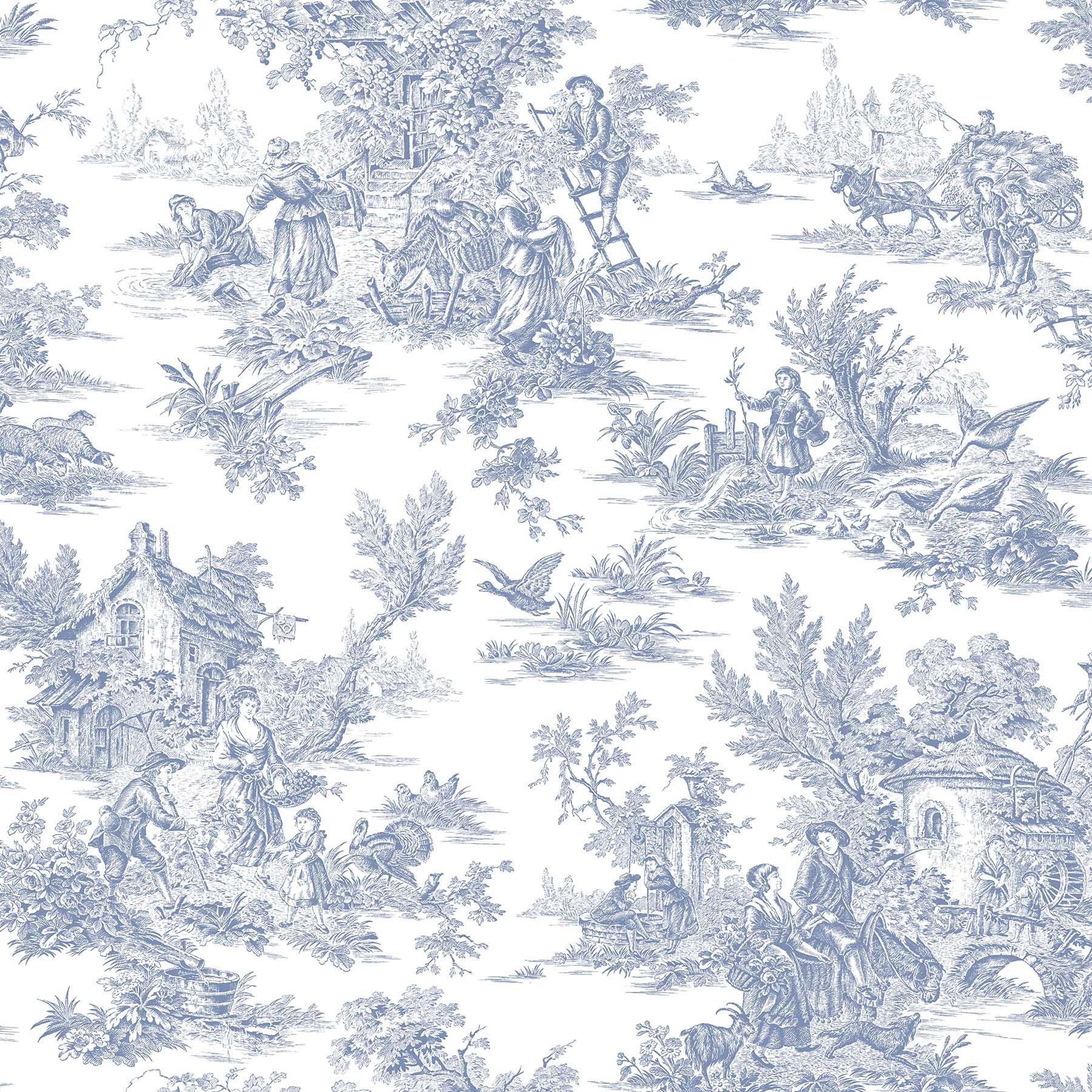 York Wallcoverings AT4229 Blue and White Champagne Toile Wallpaper
