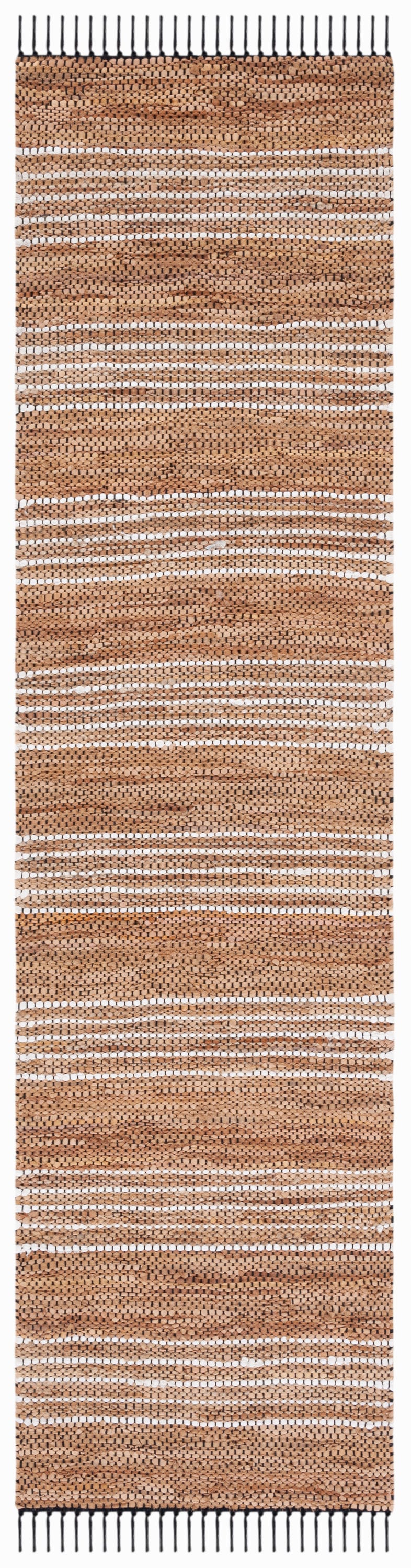 Safavieh VTL601B-29 Vintage Leather Gilberta 2 x 9 (ft) Leather Brown/Natural Rectangular Indoor Stripe Bohemian/Eclectic Runner rug