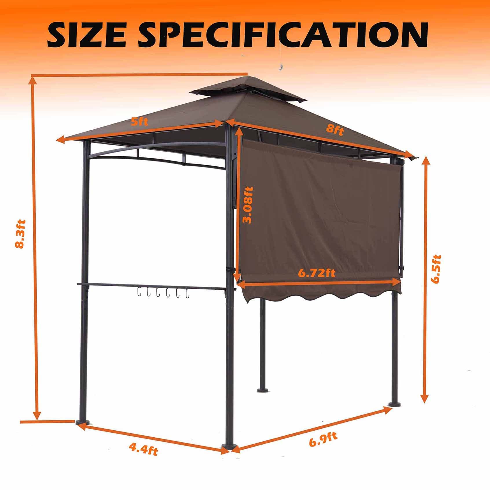 StarEcho 8-ft x 8-ft Grill Gazebo Large awning Square Brown Metal ...