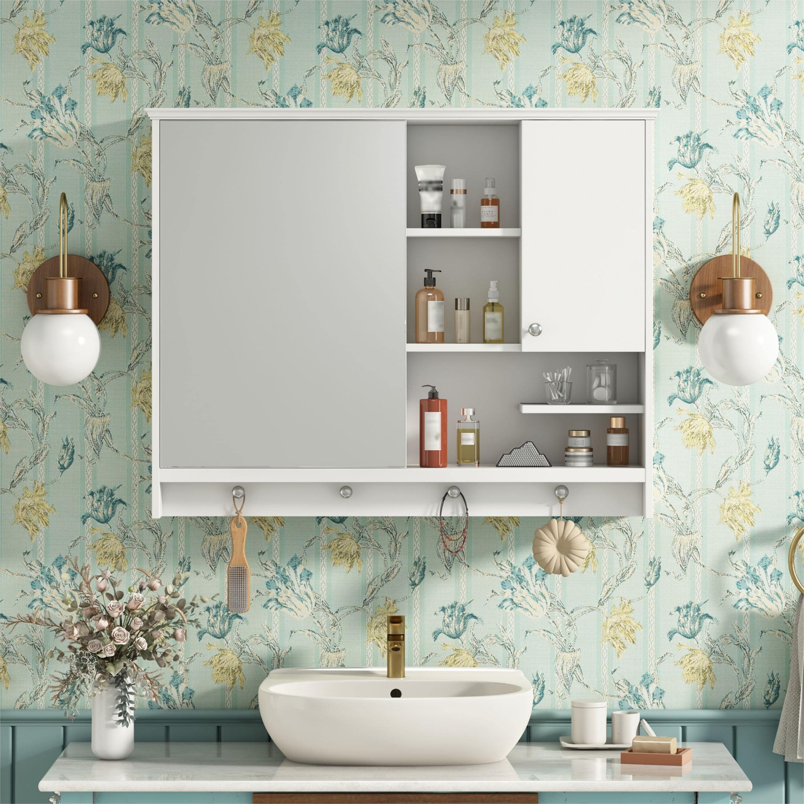 WELLFOR GIZMAY03PE MRZ 36-in x 28-in Surface Mount White Mirrored Rectangle Medicine Cabinet