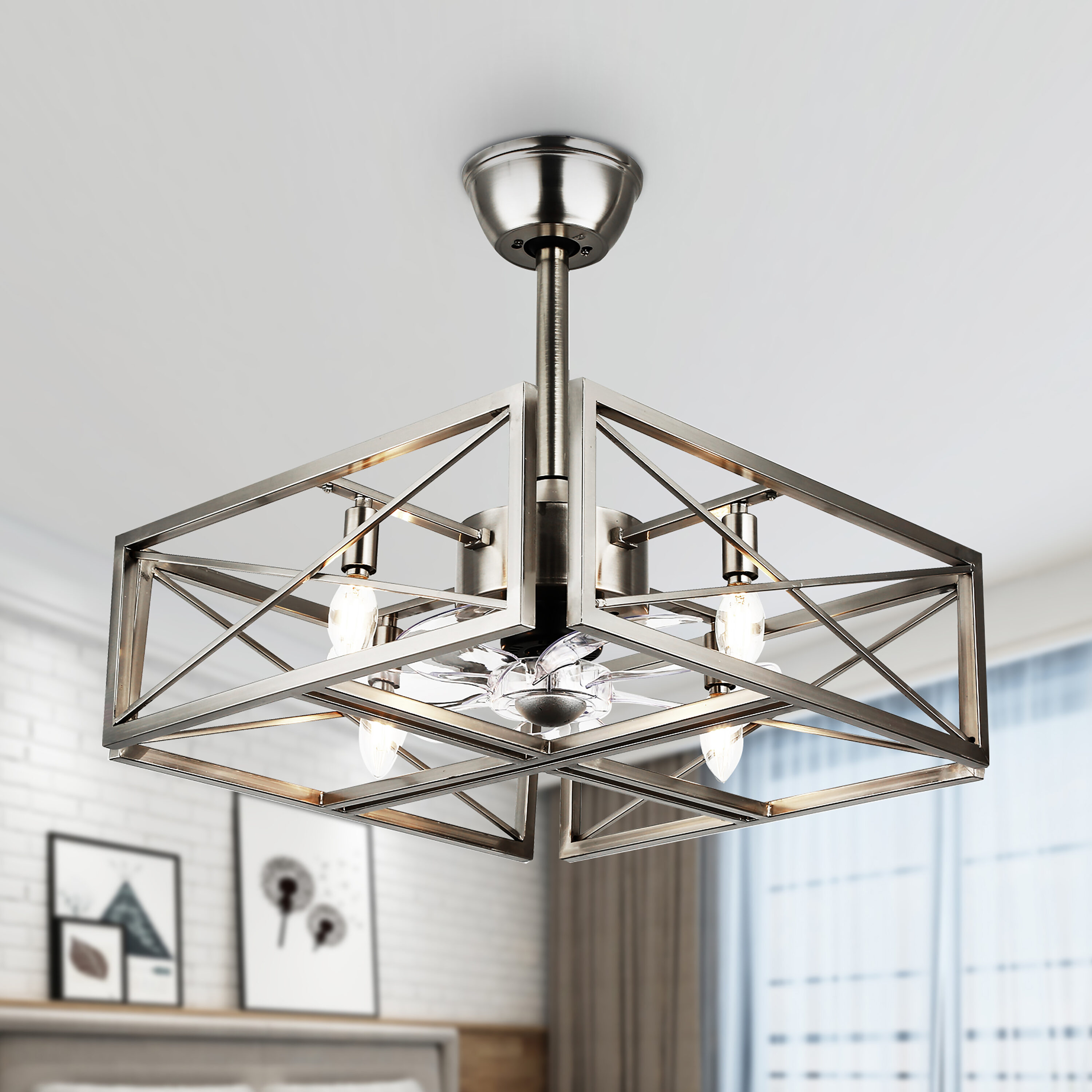 Cusp Barn Tenxanor 20-in Nickel with Nickel Blades Cage Ceiling Fan Without Light and Remote Control Included 7 -Blade
