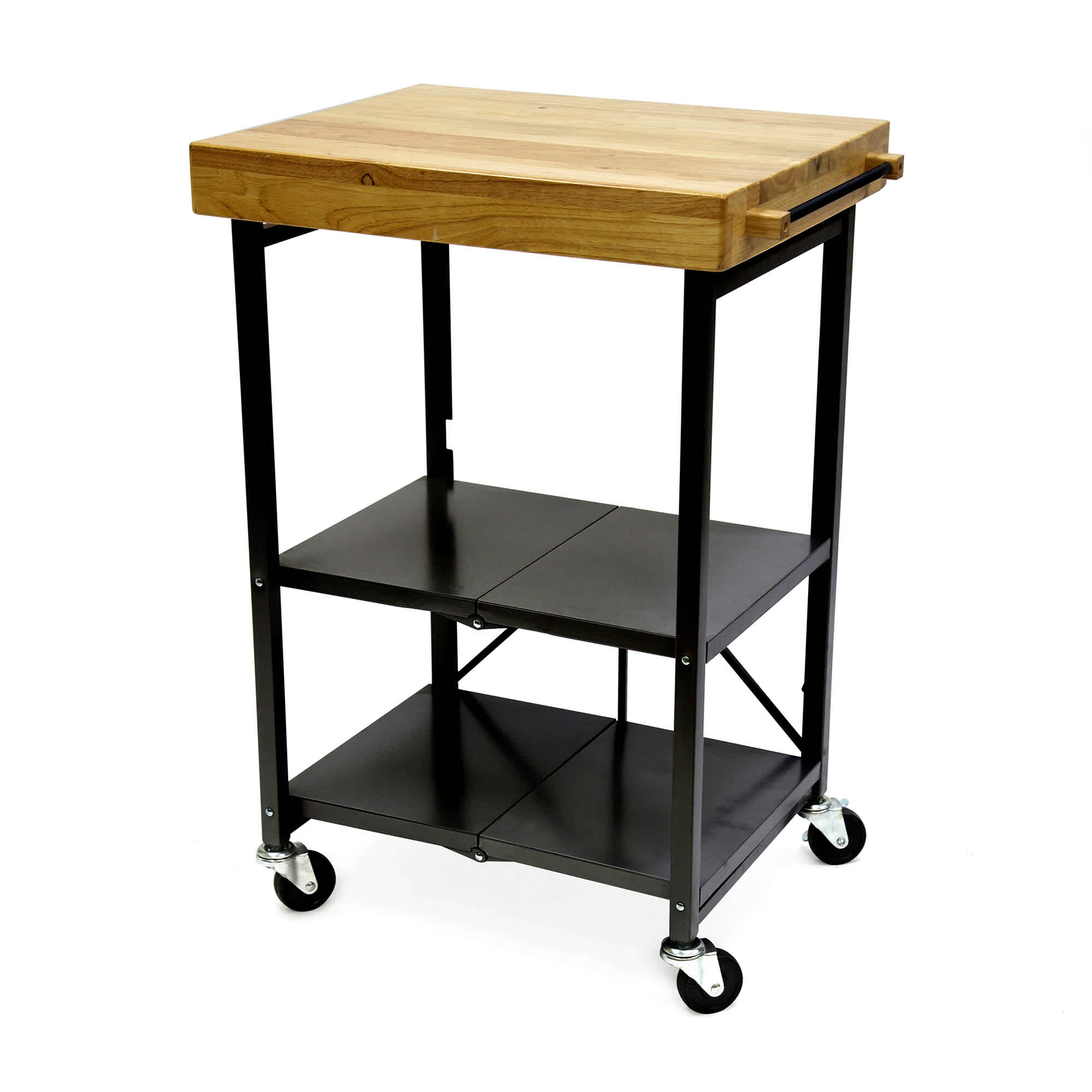 Origami 103954 Folding Kitchen Island Cart Rolling Table Storage Organizer with Wheels Black