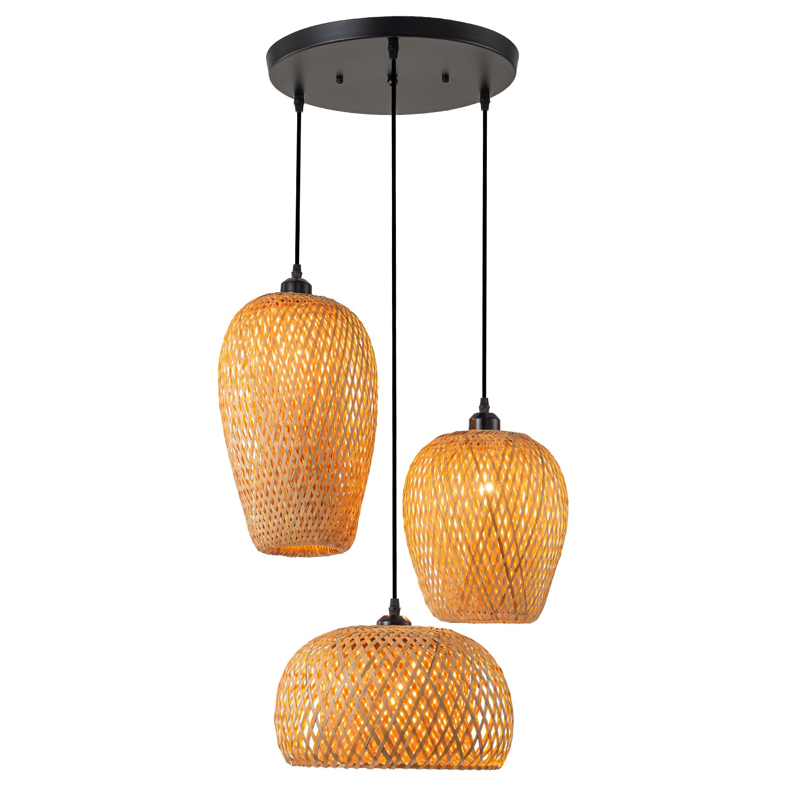 ITOPFOX Rattan Pendant Light Bamboo Hanging Light 3 Lights Boho Pendant Light Fixture Woven Basket Wicker Shade Rattan Chandelier for Living #LIT0813I350