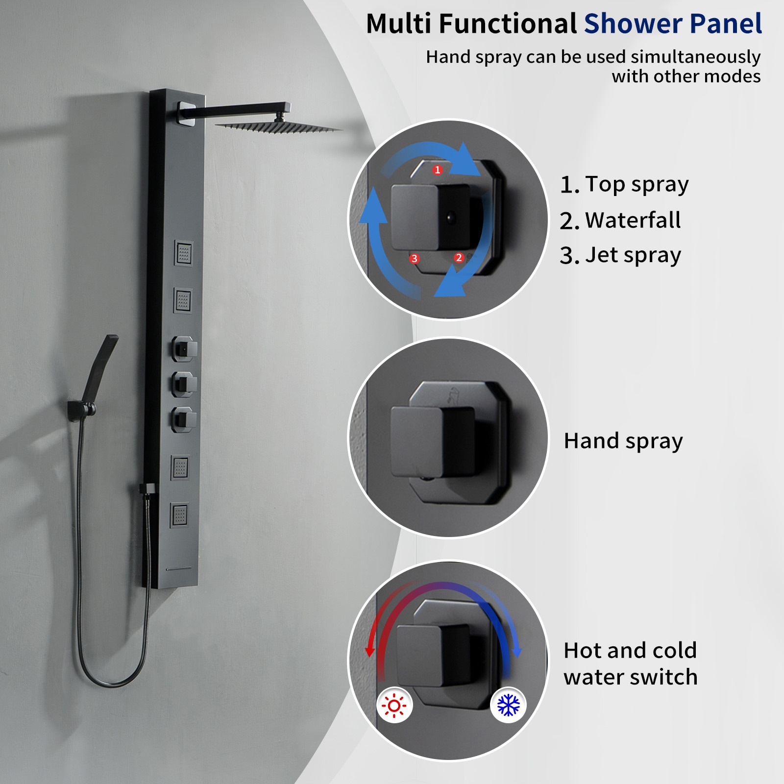 BWE YTP16-BLACK Showerhead-Bar-Panels - View #2
