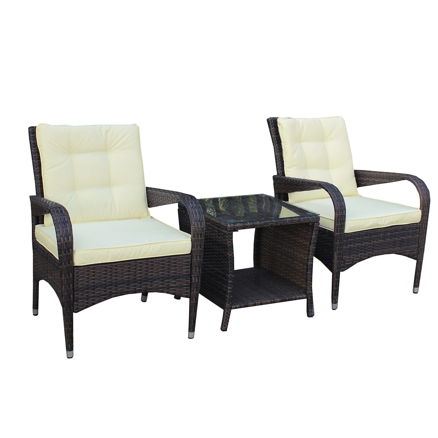 Bybafun 3-Piece Wicker Patio Conversation Set With Off-white Cushions ...