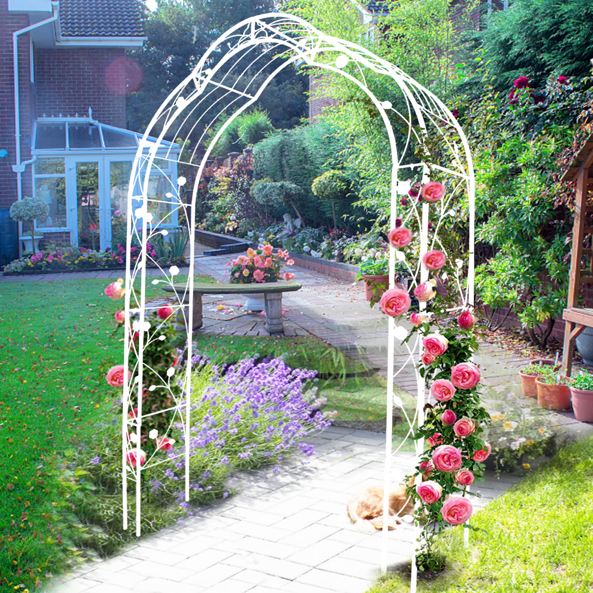 Oizaye ZWG-81140 59-Inches W x 98.4-Inches H White Iron Garden Trellis For Climbing Plants For Cucumbers For Roses