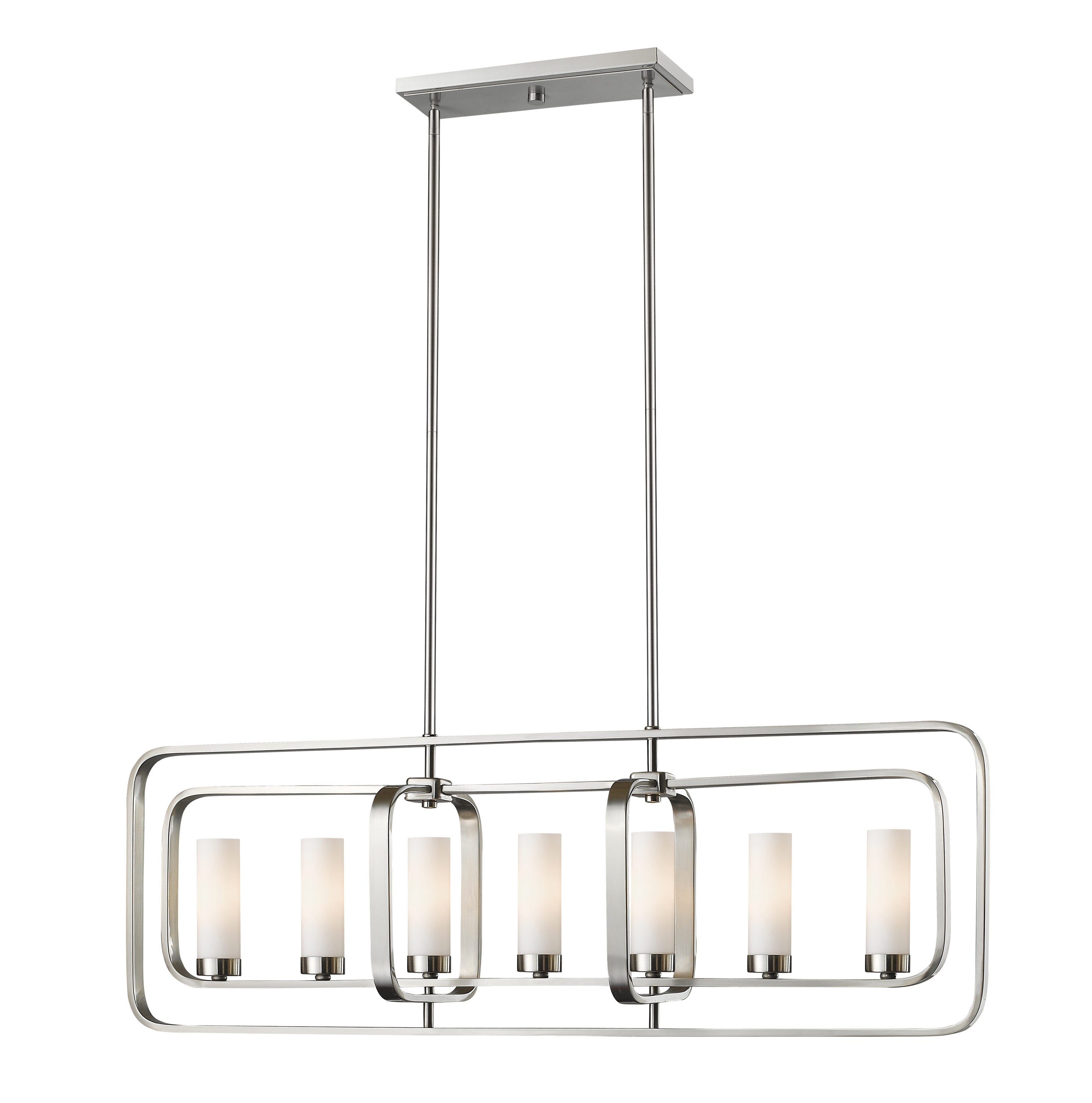 Contemporary Aideen 42" Brushed Nickel Island Chandelier with Matte Opal Shades