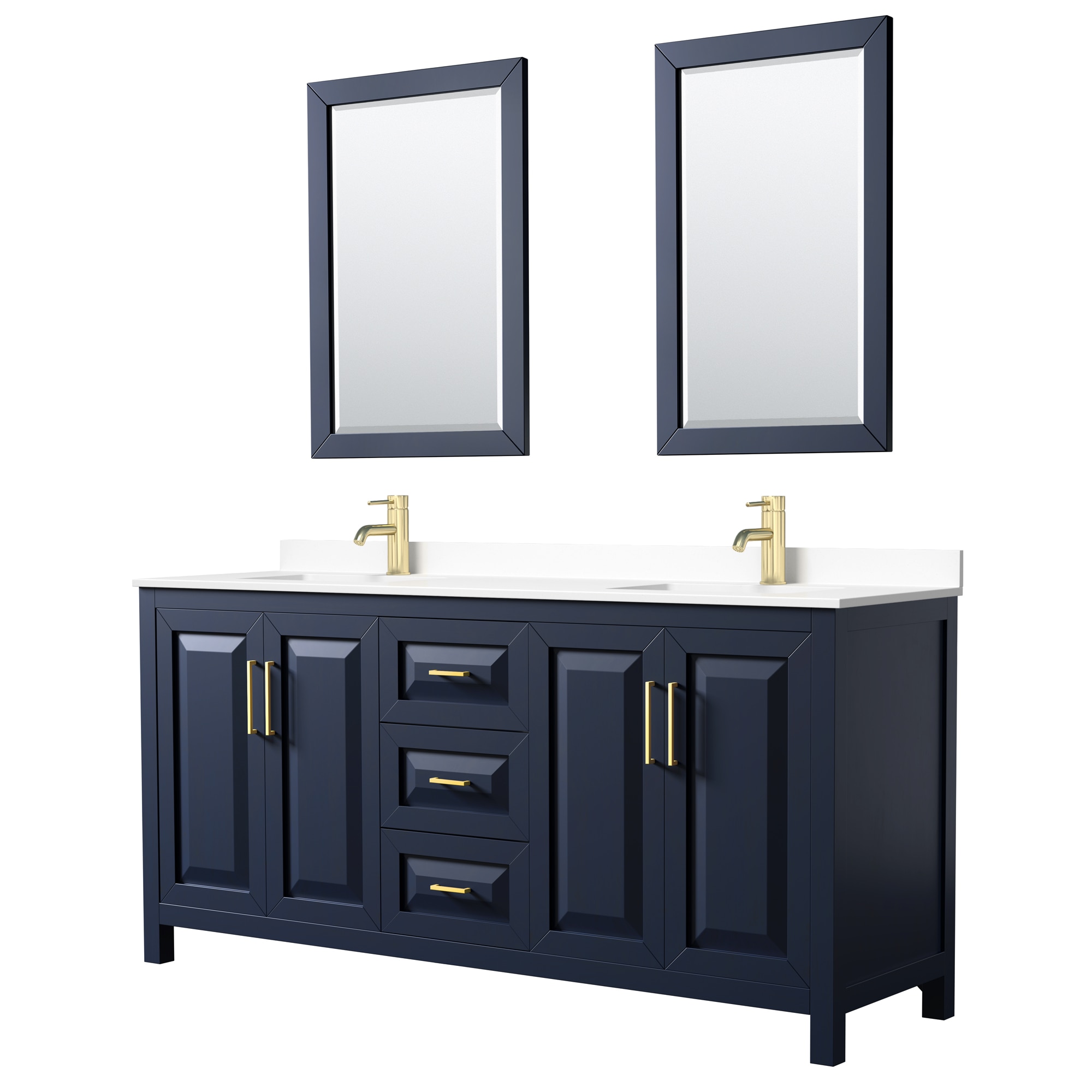 Wyndham Collection WCV252572DBLWCUNSM24 Daria 72-in Dark Blue with Brushed Gold Trim Undermount Double sink Bathroom Vanity with White Cultured Marble Cultured marble Top (Mirror Included)