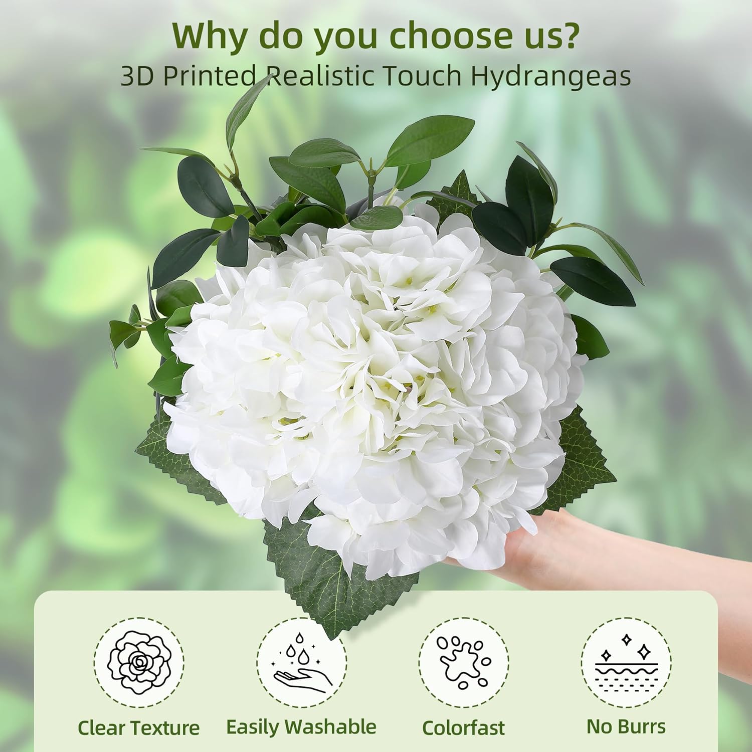 Garvee Silk Faux Hydrangea Flower Arrangement in Glass Vase with Faux ...