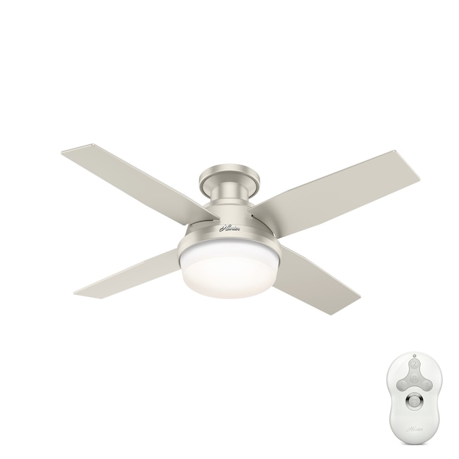 Hunter Dempsey 44 In Matte Nickel Led Indoor Outdoor Flush Mount Ceiling Fan With Light Remote 4 Blade The Fans Department At Com - Indoor Flush Mount Ceiling Fan No Light