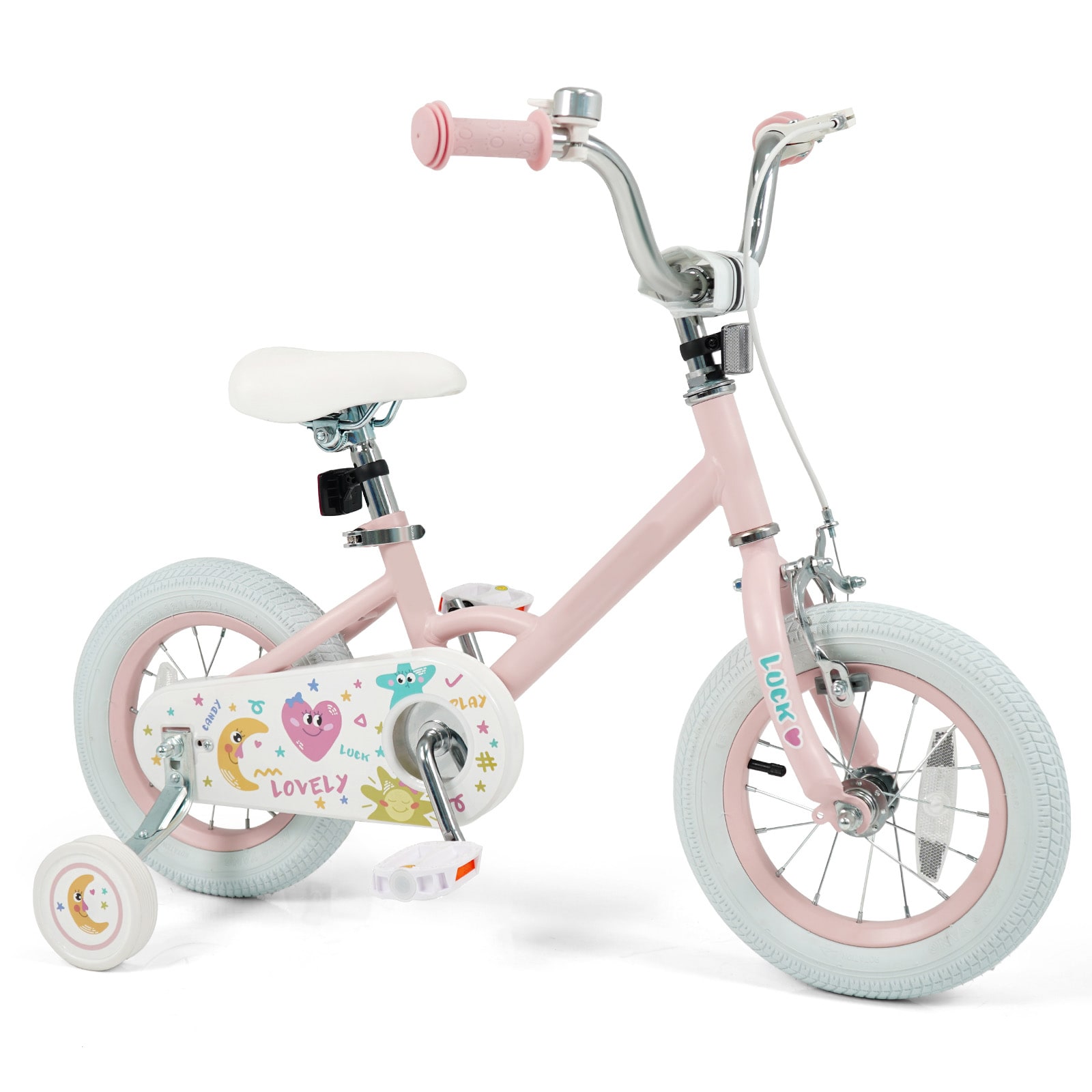 Slickblue Pink Adjustable Kids Bike with Dual Brake System and Training Wheels Girls and Boys Beginner Bicycle for Asphalt Roads and Boardwalks (Multiple Wheel Sizes)