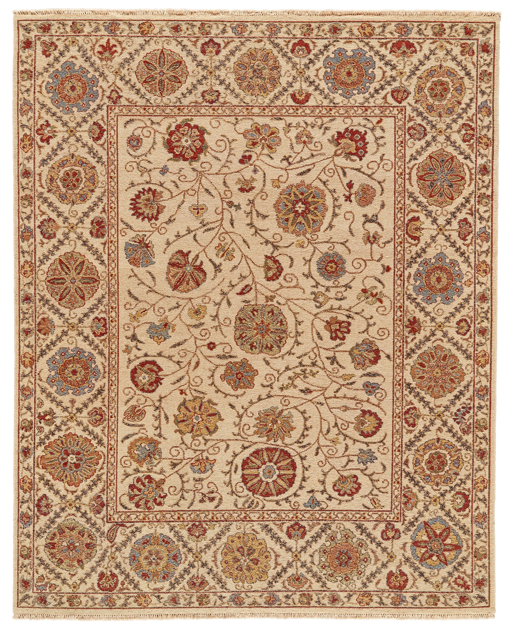 Room Envy 739R0759BGE000P00 2 x 3 (ft) Knotted Wool Tan/Gold/Red Rectangular Indoor Border Area rug