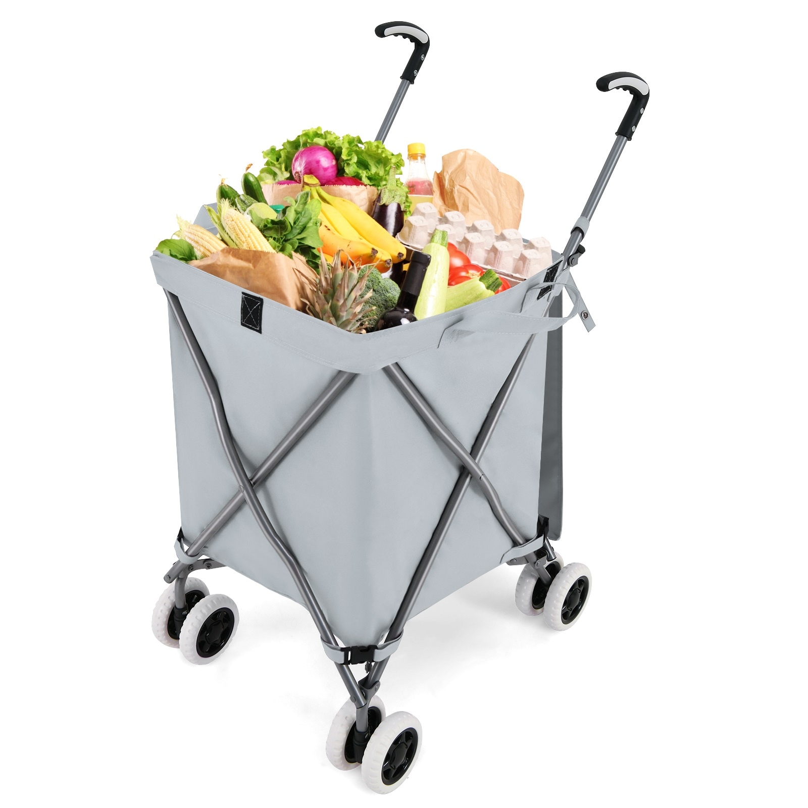Slickblue Foldable Large Capacity Grocery Collapsible Steel Shopping Cart for Home and Travel (Available in three colors)