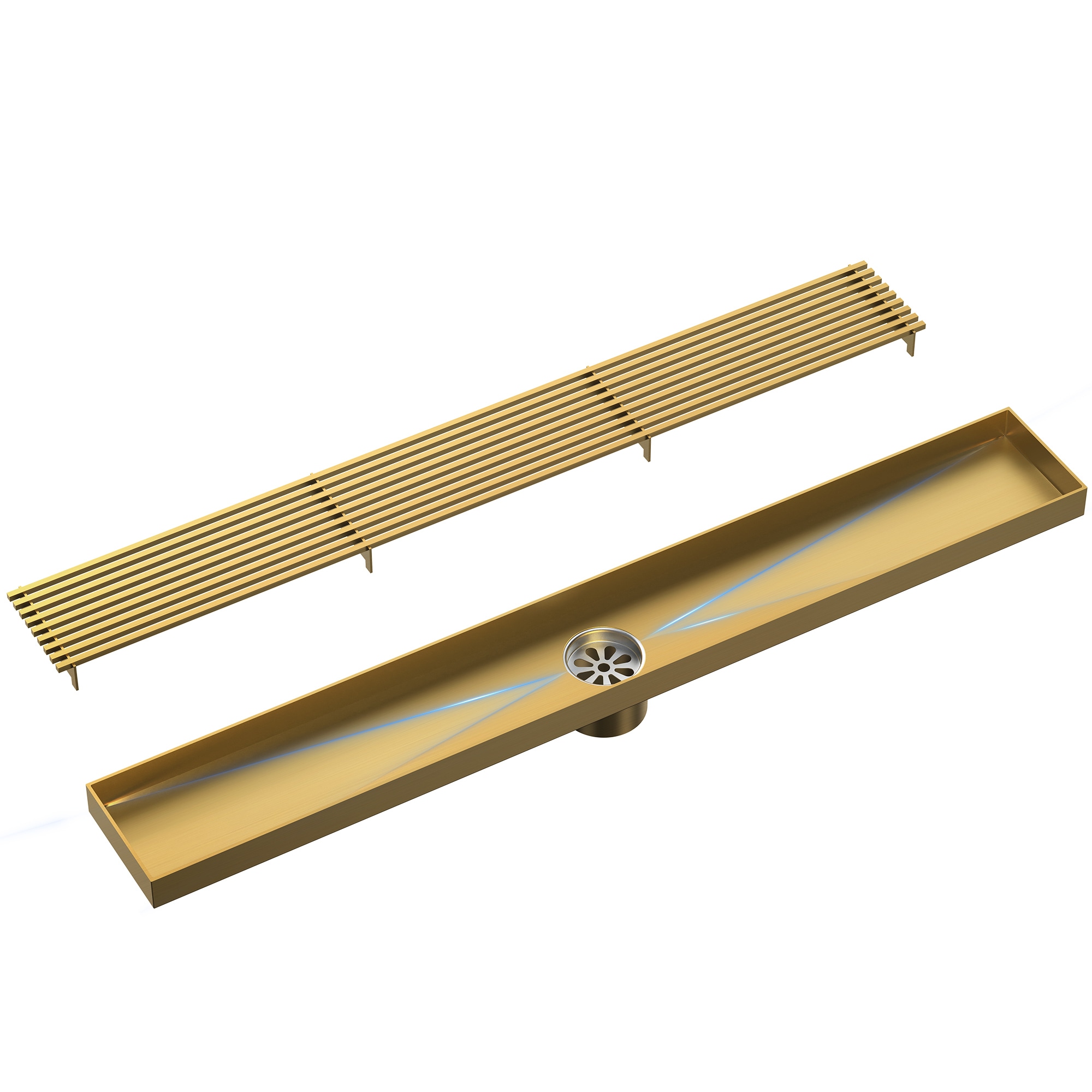 EVERSTEIN -  Brushed Gold 24-in Linear Stainless Steel Shower Drain with Removable Grate High Flo...