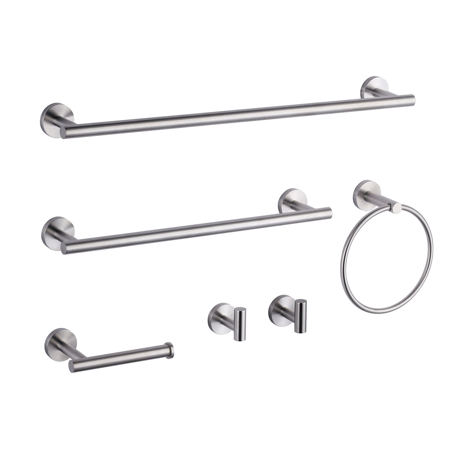 WOWOW 410016-LW 6 -Piece brushed nickel Decorative Bathroom Hardware Set Towel Bar, Toilet Paper Holder, Towel Ring ,Robe Hook Included