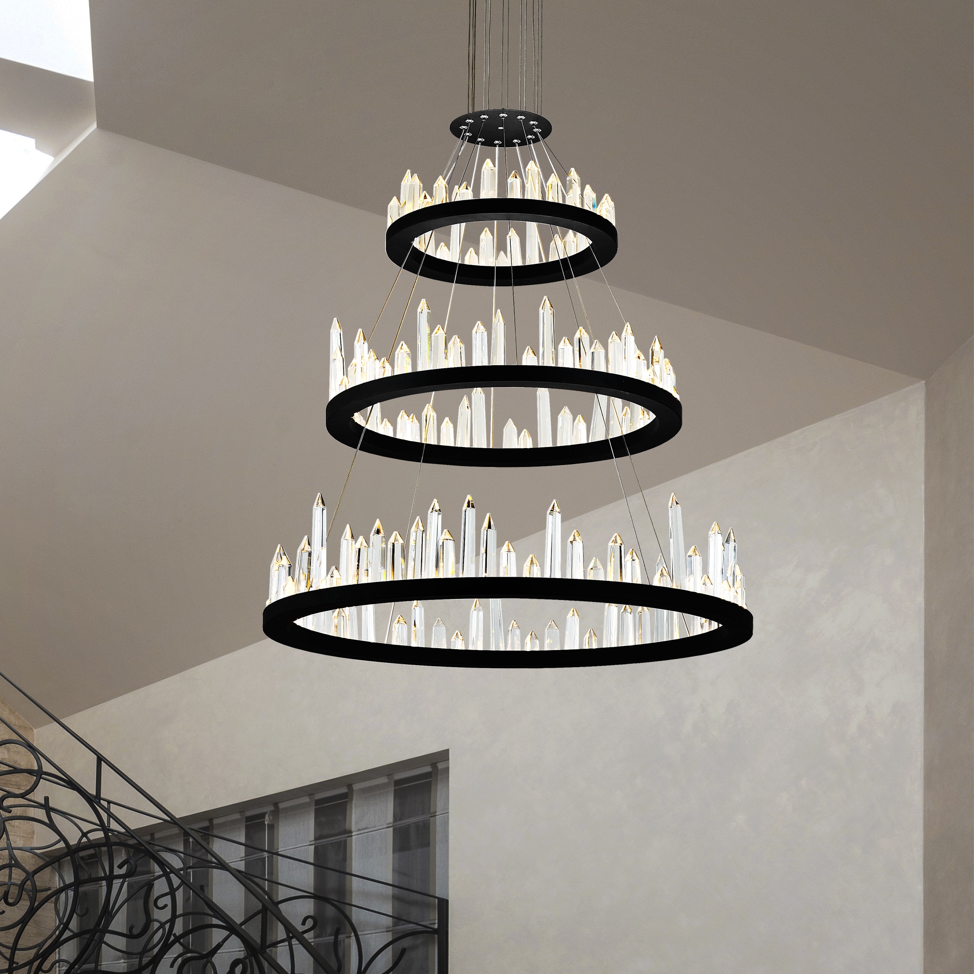 CWI Lighting 1043P42-3-101 Juliette Black Transitional Integrated LED For Use in Bathrooms, Bedrooms, Dining Rooms, Foyers, Kitchens, Living Rooms Chandelier