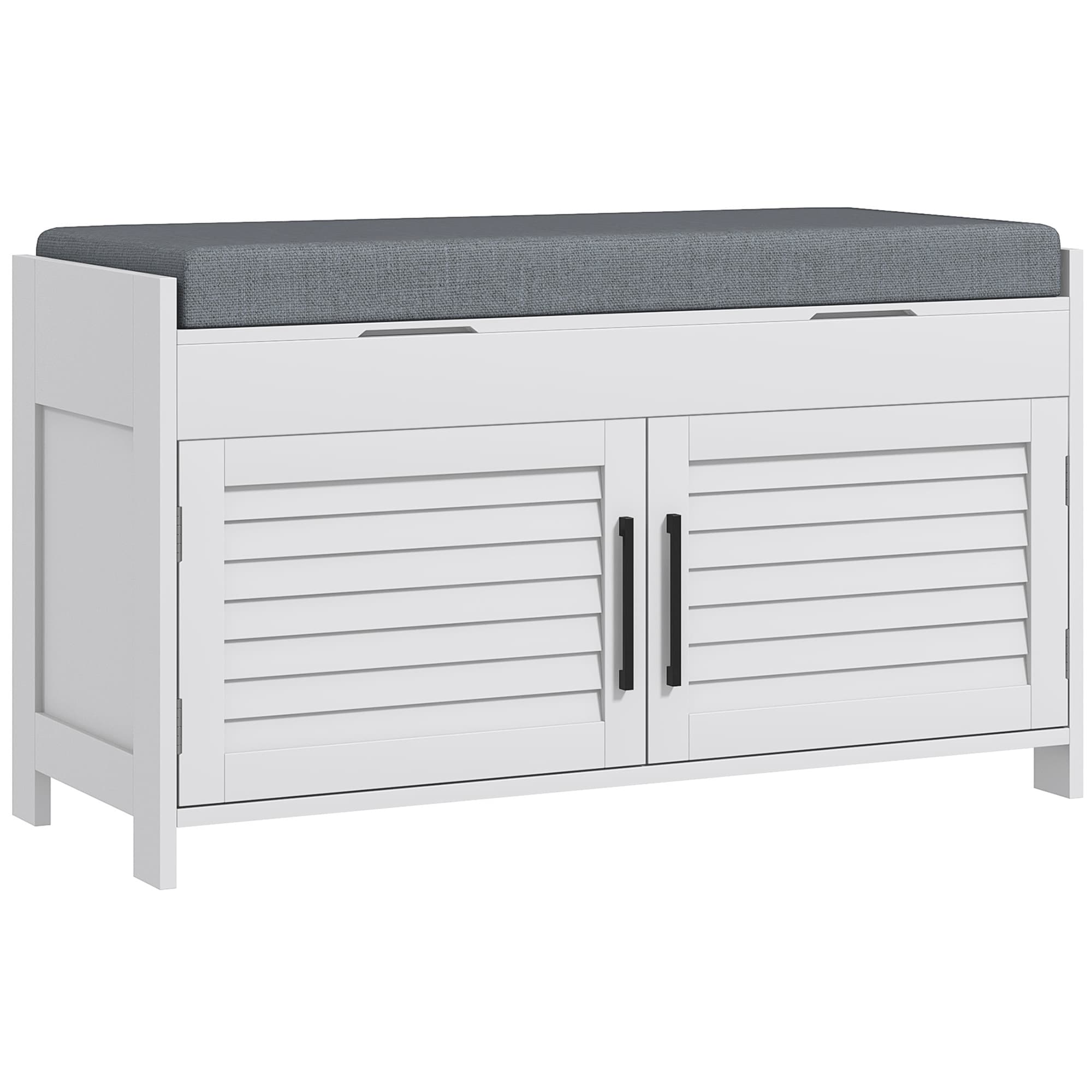 HomCom  Shoe Bench Entryway Bench with Shoe Storage Cushion Hidden Compartments Adjustable Shelves and Shutter Doors 35.4in Shoe Organizer for Entryway Hallway Holds Up to 352 lbs. White
