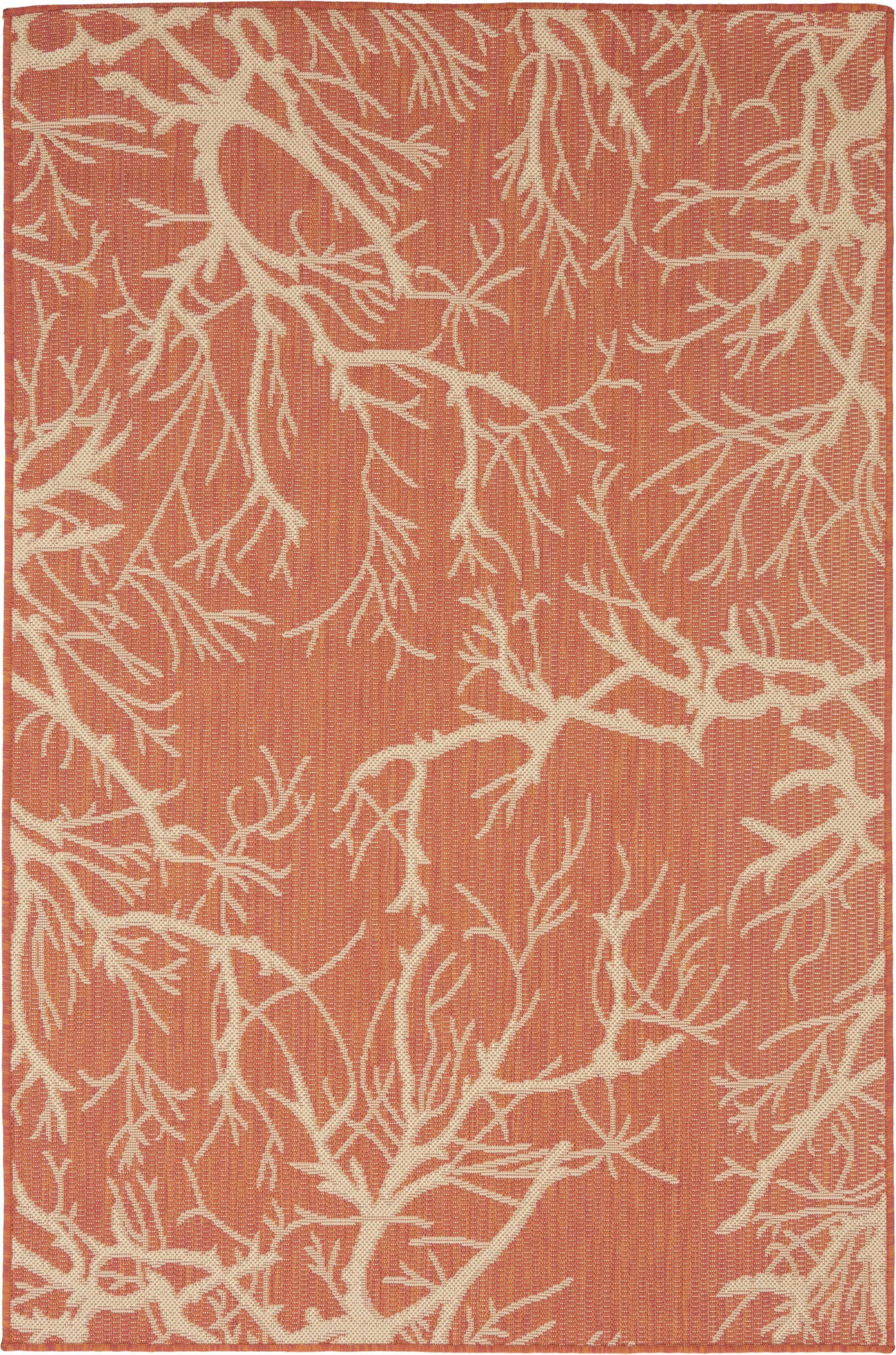 Unique Loom 3135587 Branch Outdoor 4 x 6 (ft) Loomed Polypropylene Terracotta/Beige Rectangular Indoor/Outdoor Floral/Botanical Area rug